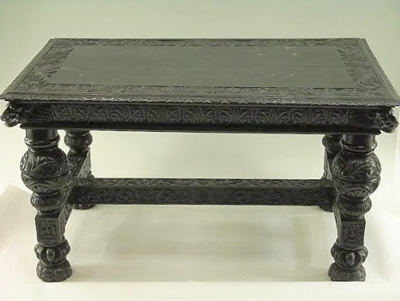 19th Century Heavily-Carved Figural Library Table (Original Condition - (We Will Restore to Your Specifications)