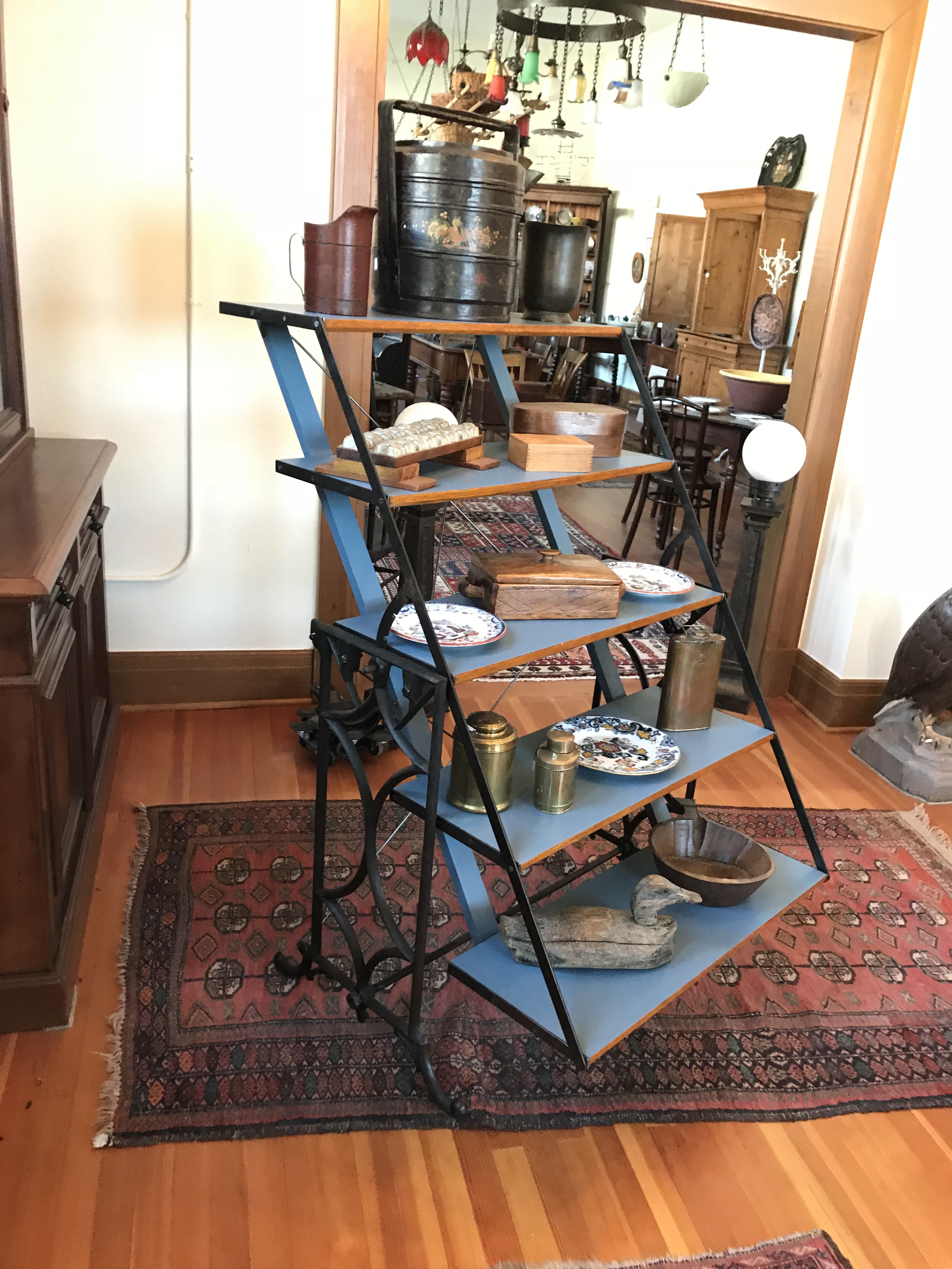 Restored Articulating Bakery Table with Cast Iron Base