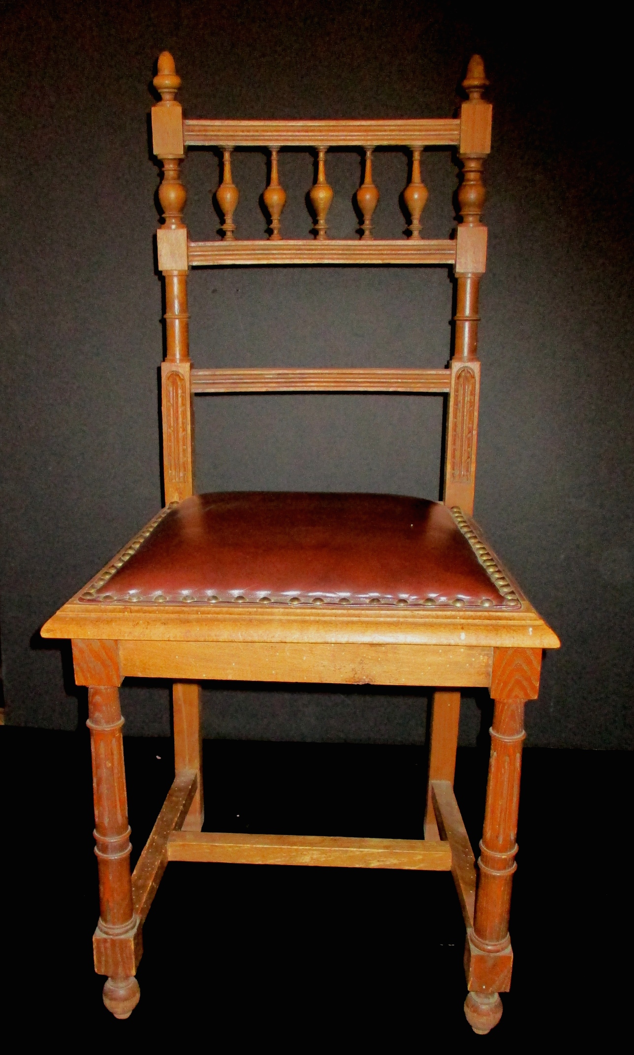 One of a Set of 8 English Oak Chairs w/Leather Upholstery Seats