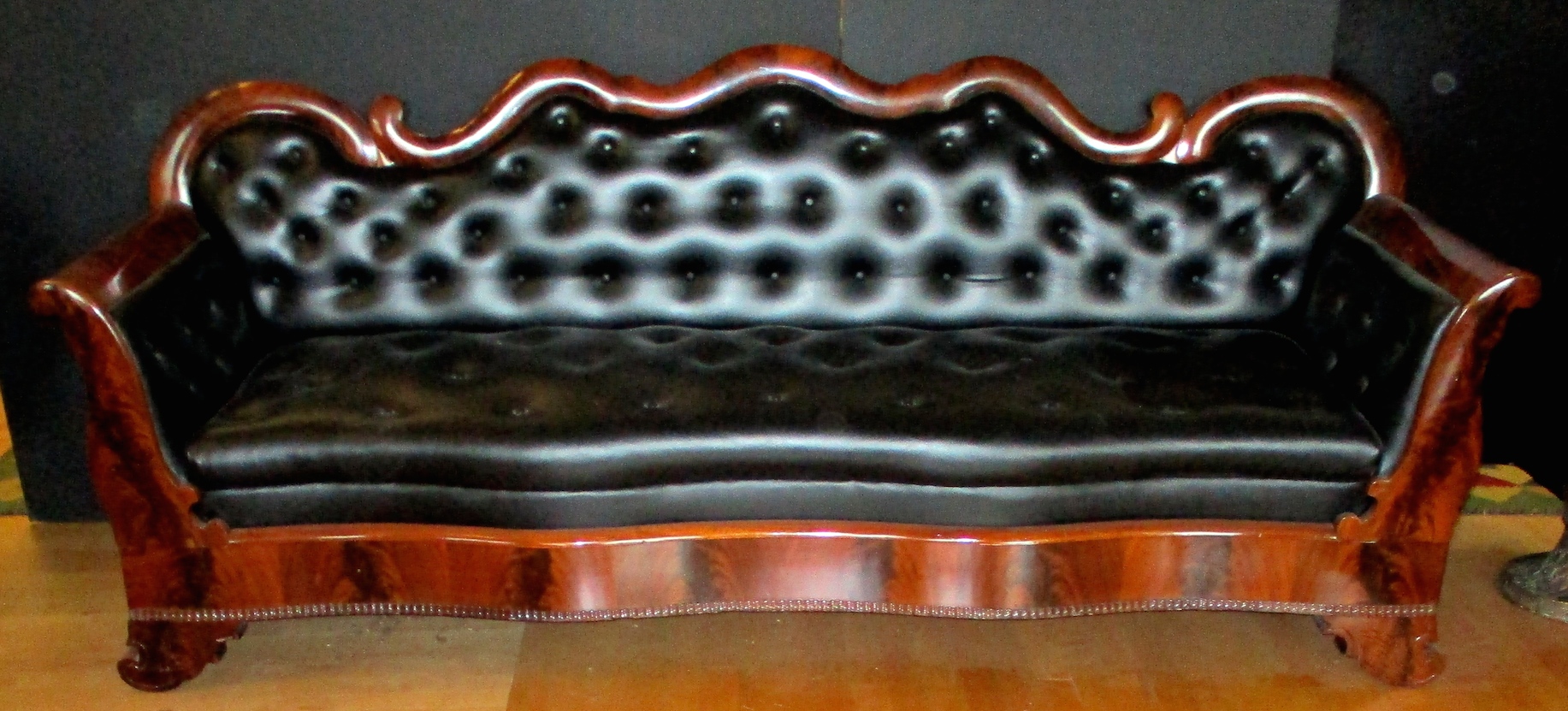 Mahogany Empire Sofa w/Contemporary Leather Upholstery