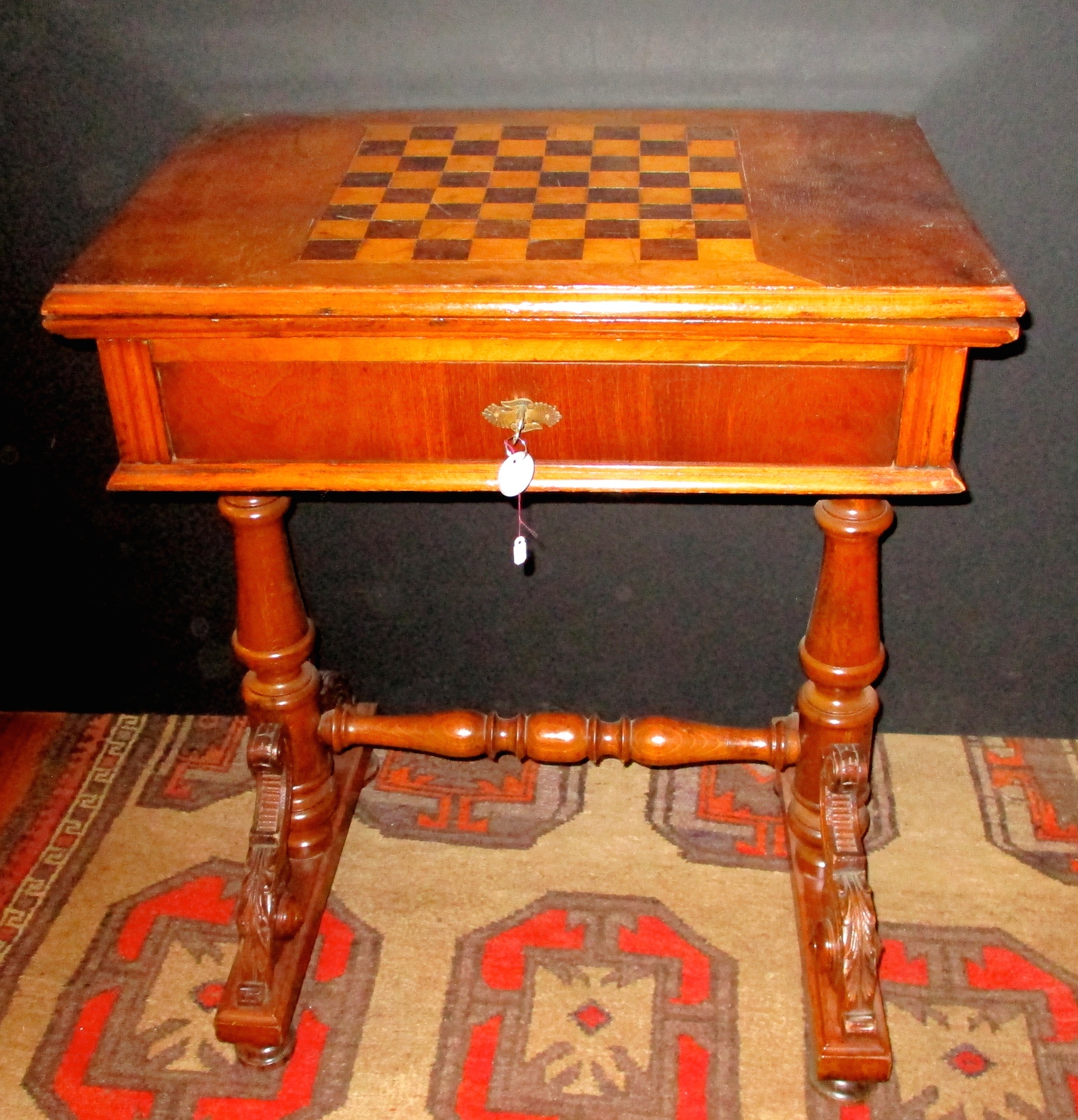 19th Century English Walnut Flip-top Table w/Chess Board Top