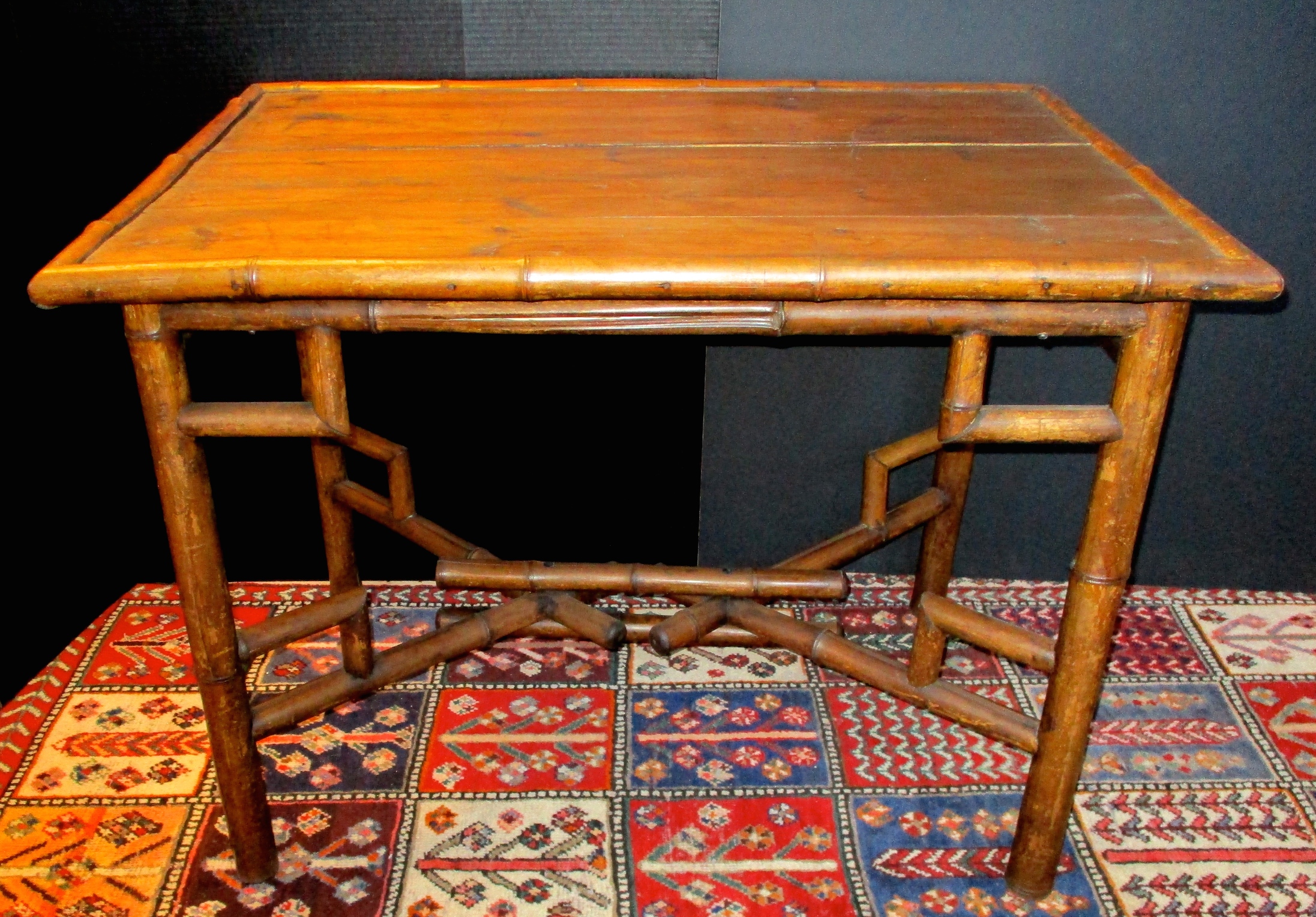 Restored Ca. 1900 Rustic Bamboo Table w/Oak Top
