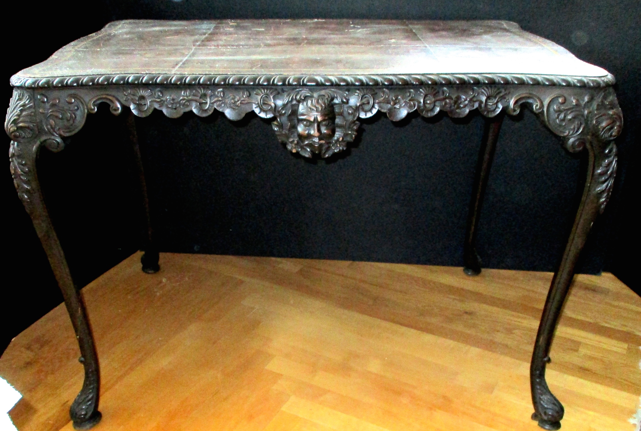 19th Century Hand-carved Figural French Mahogany Table w/Leather Top (We Can Restore to Customer's Specifications)