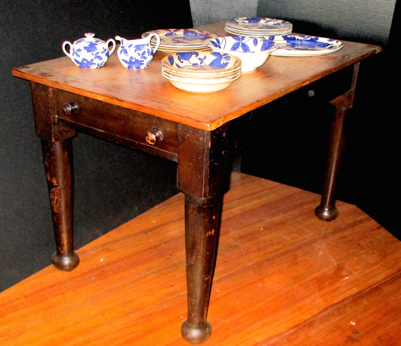 19th Century French Pine Table w/Breadboard End Top
