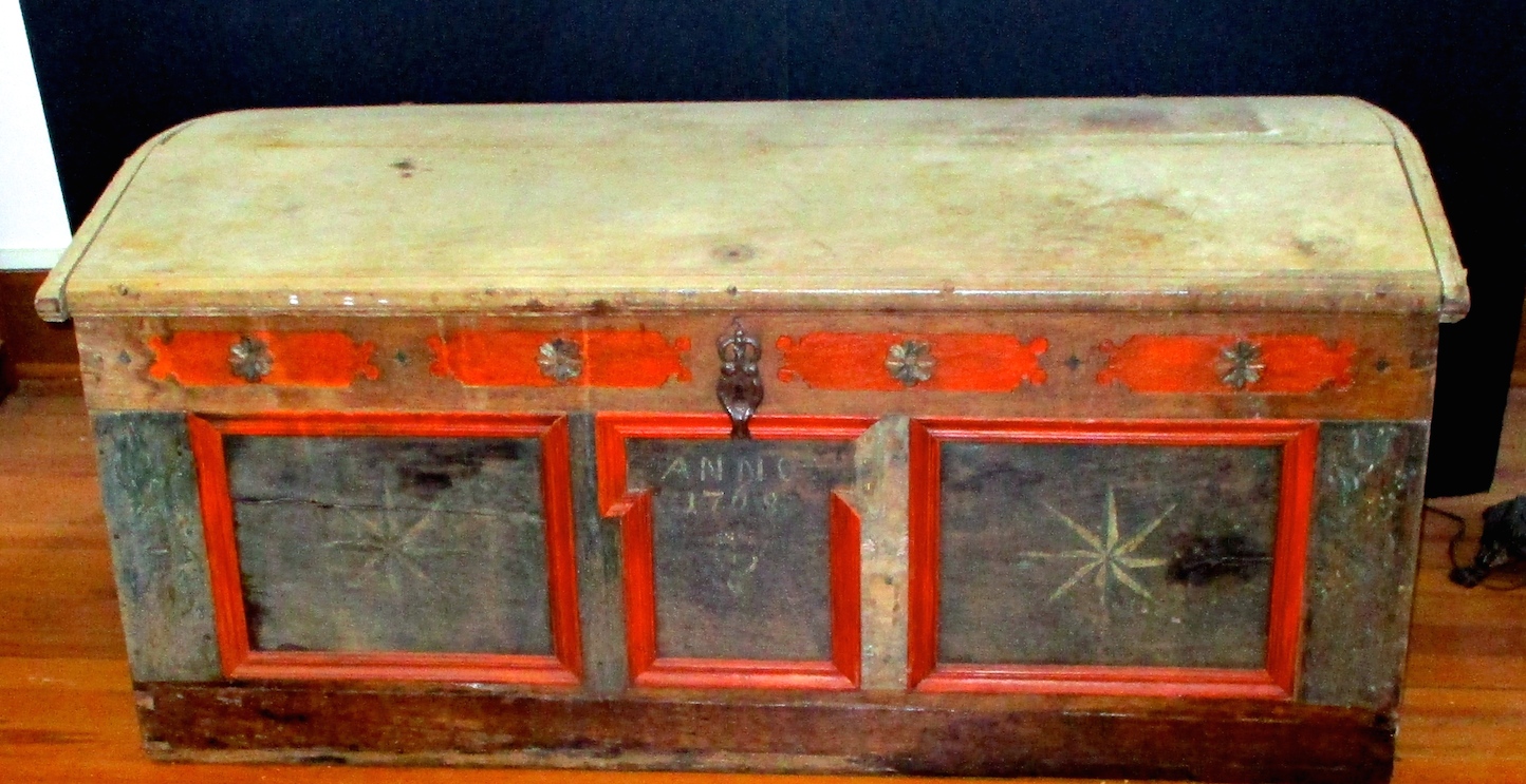 18th Century Folk Painted Dome-top Immigrant's Chest Dated 1768 (ANNO 1768) - ( 58 1/2" W x 26" S x 27" H) (As Found - We Will Restore to Your Specifications) 