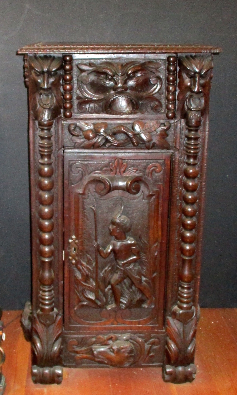 19th Century English Colonial Chest w/Mythological & Indigenous Figures (18" W x 14" D x 35 1/2" H)