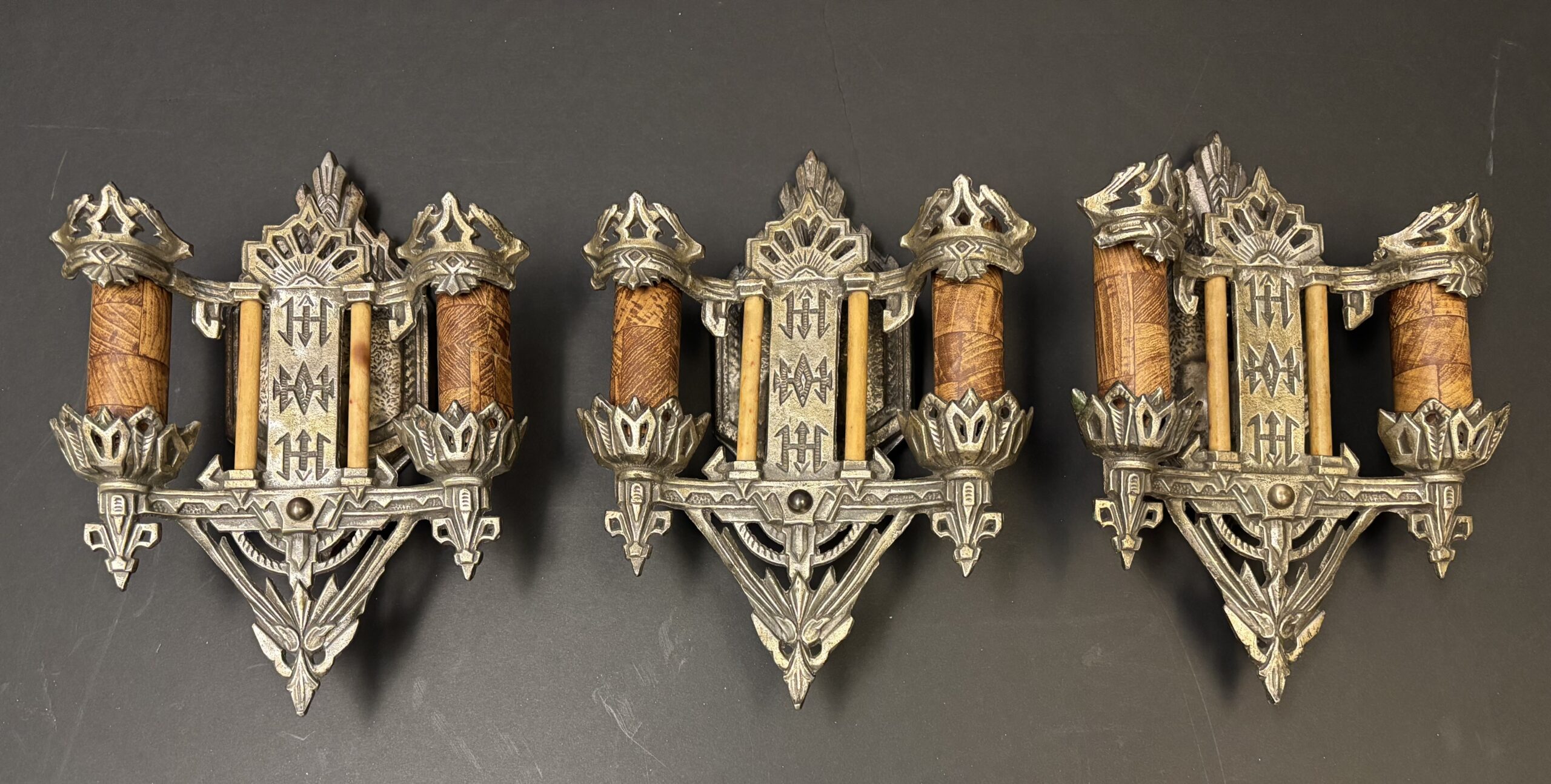 Set of 3 Art Deco Wall Sconces - SOLD