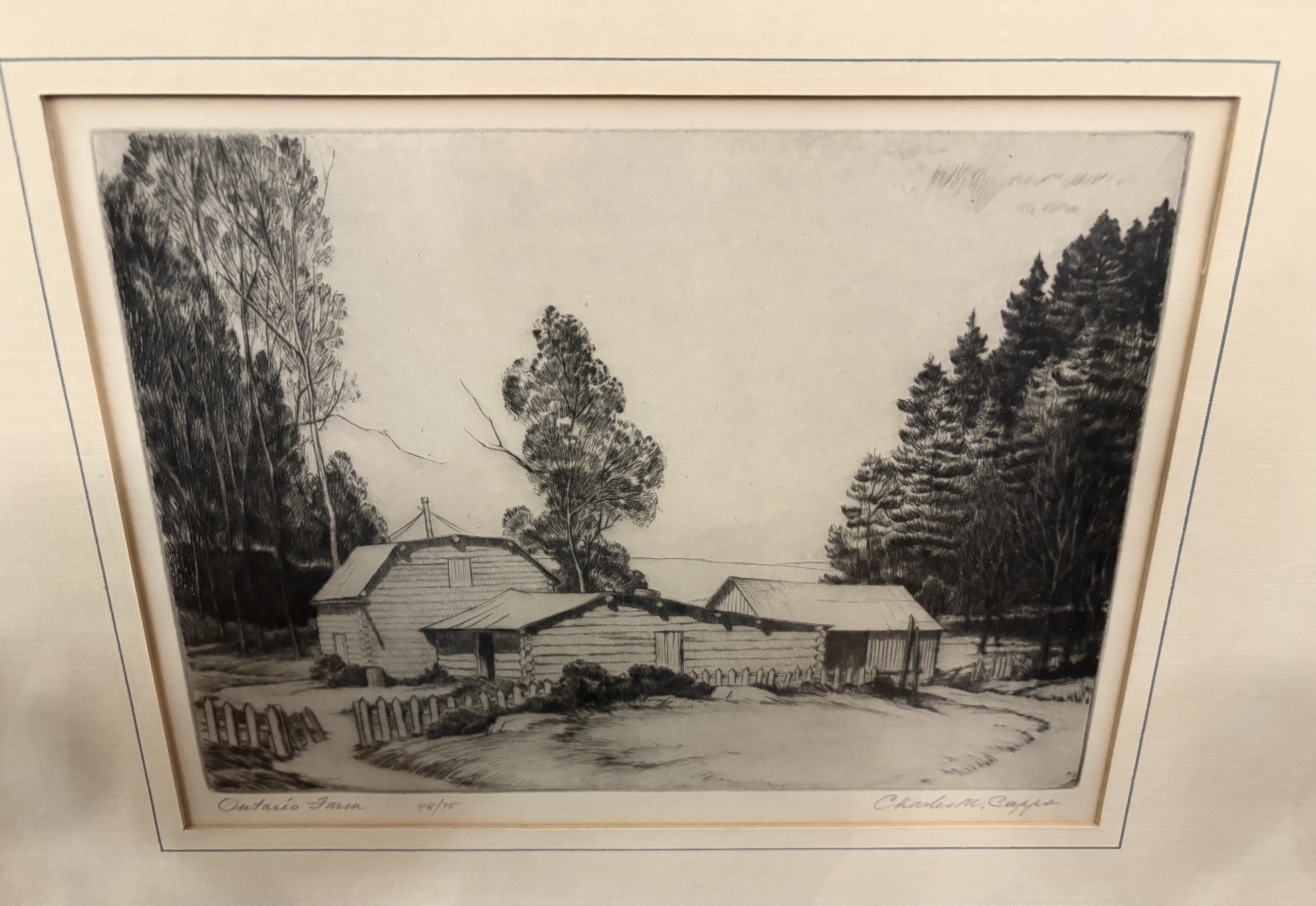 Charles "Chili" Capps "Ontario Farm" Limited Edition  Dry Point Etching  (artist signed)