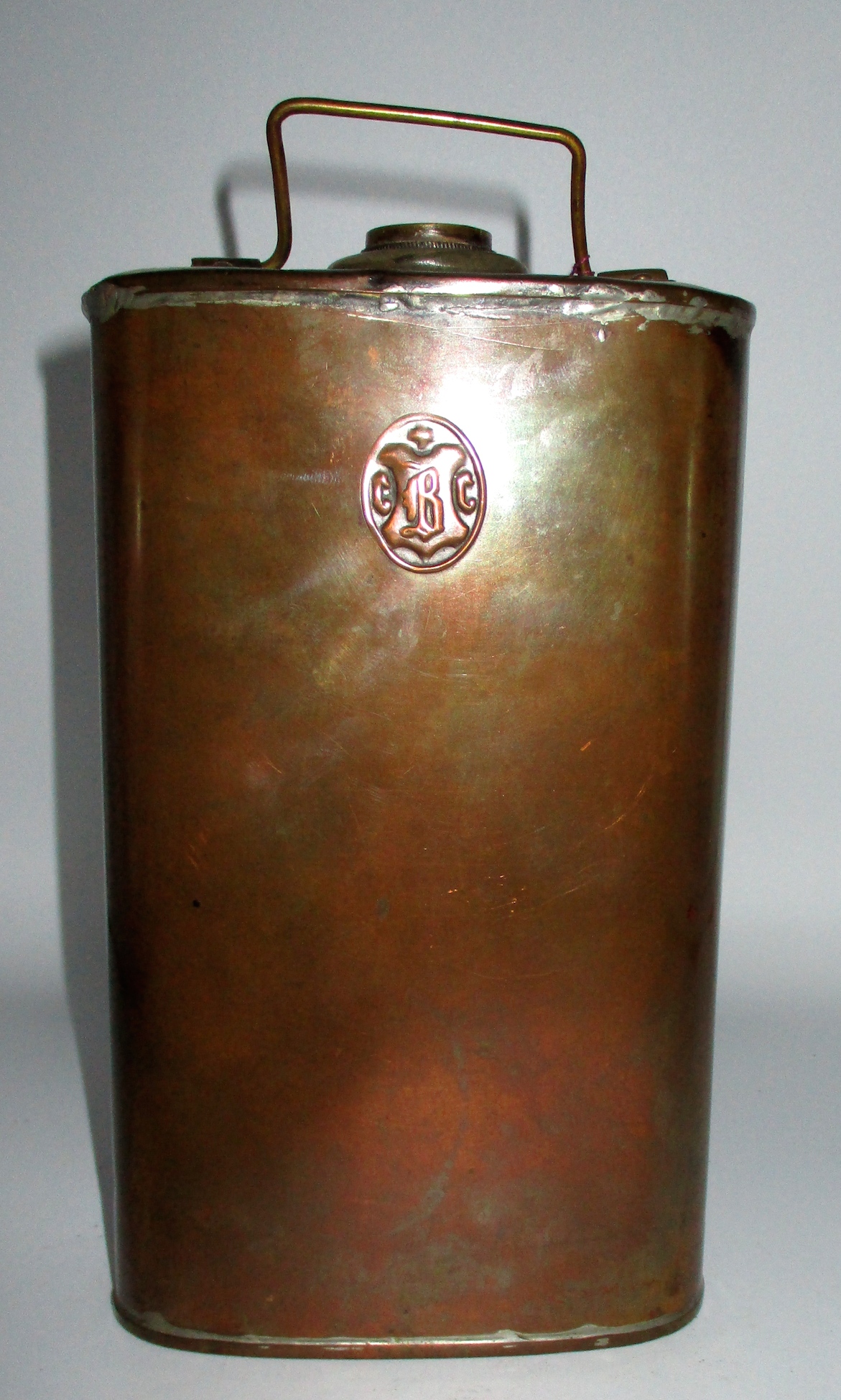 Copper Flask-like Container w/Heraldic Seal & Original Brass Screw Cap
