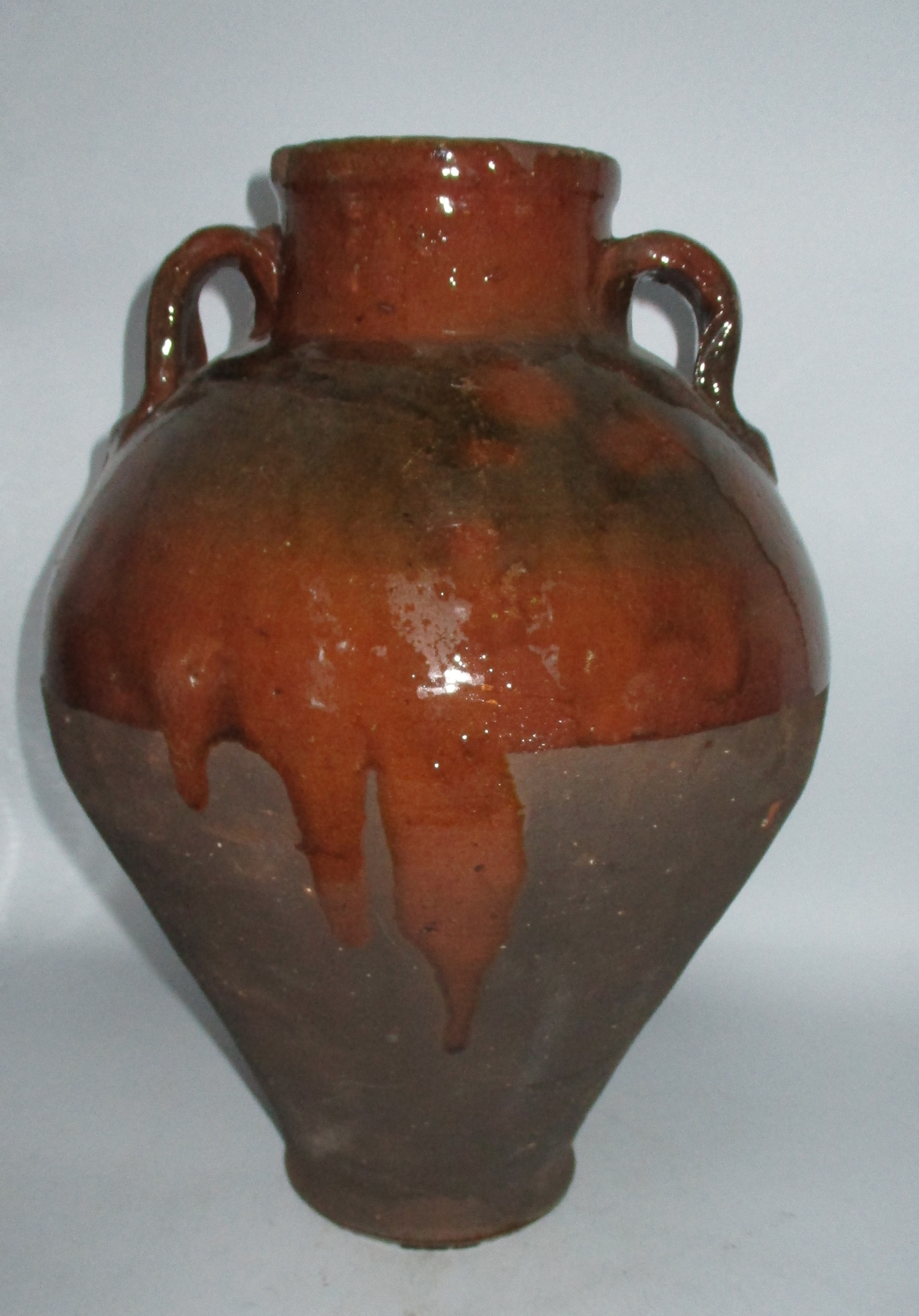 Terra Cotta Semi-Glazed Jar w/Applied Handles