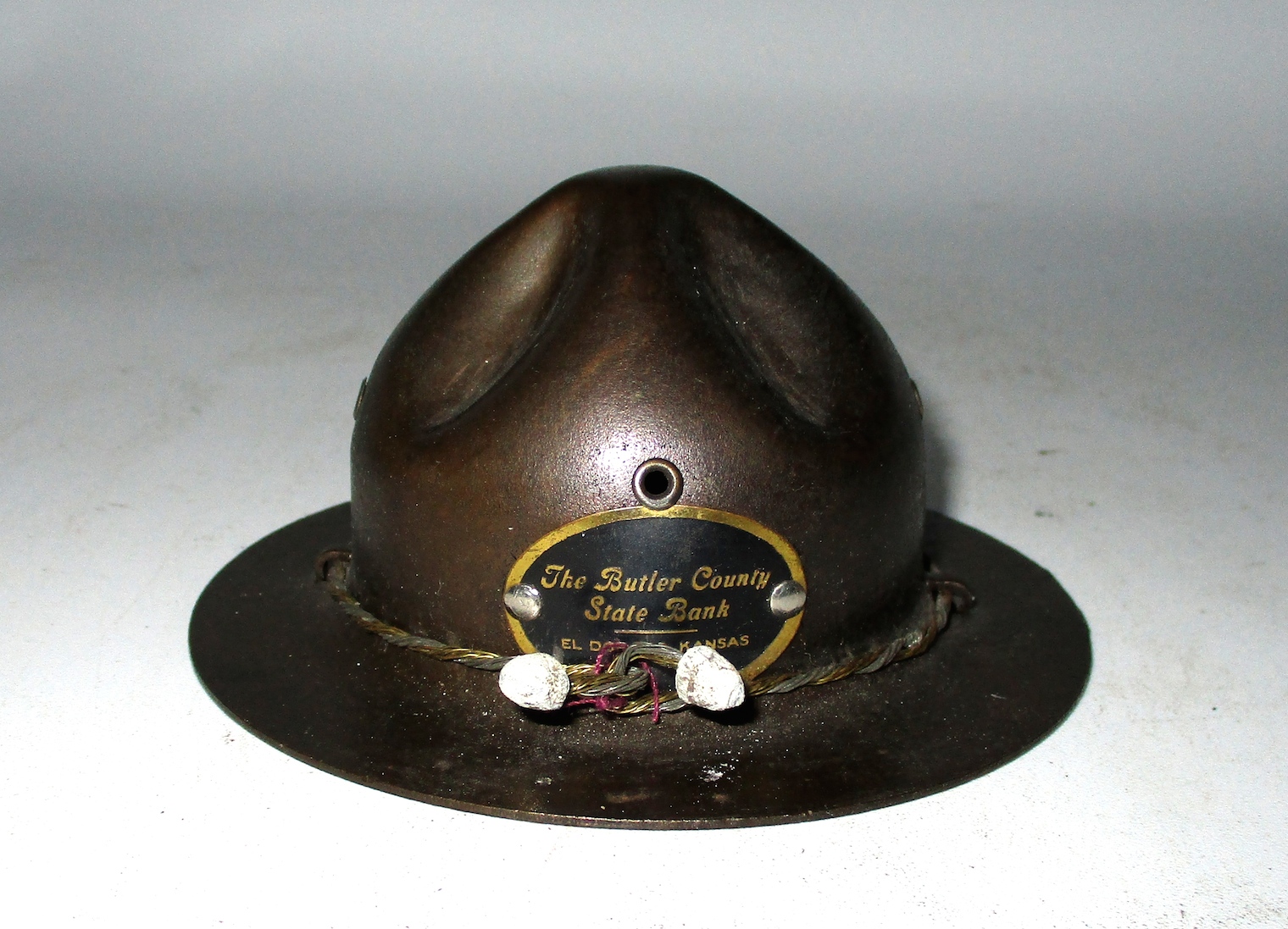 Brass "Doughboy Hat" Bank w/ Eldorado Ks Bank Plaque