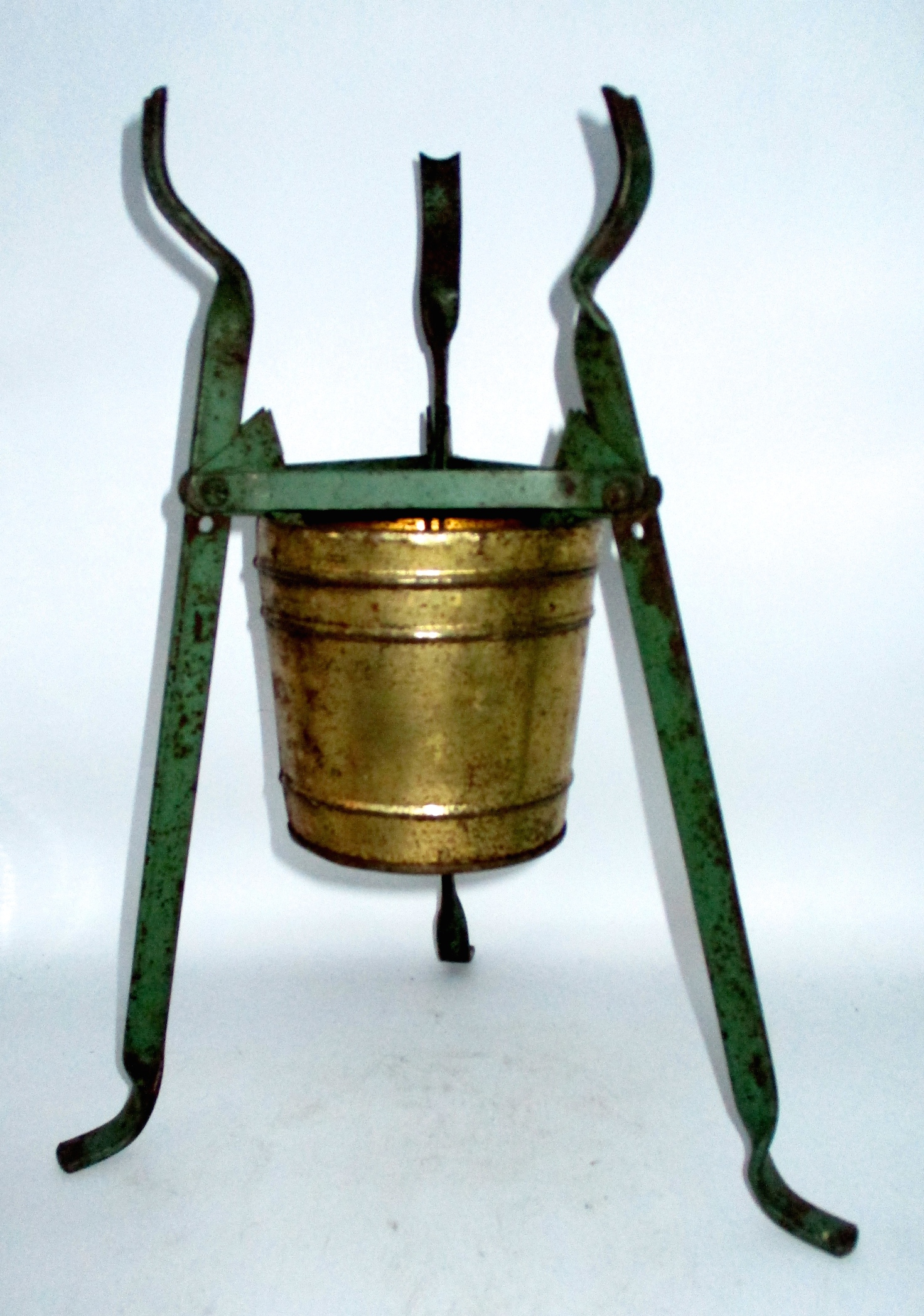 Strap Iron & Sheet Metal Christmas Tree Stand w/Adjustable Legs - (Paper Label - Twin City Iron & Wire Co. Pat. Pend.) Nominal Height 12"