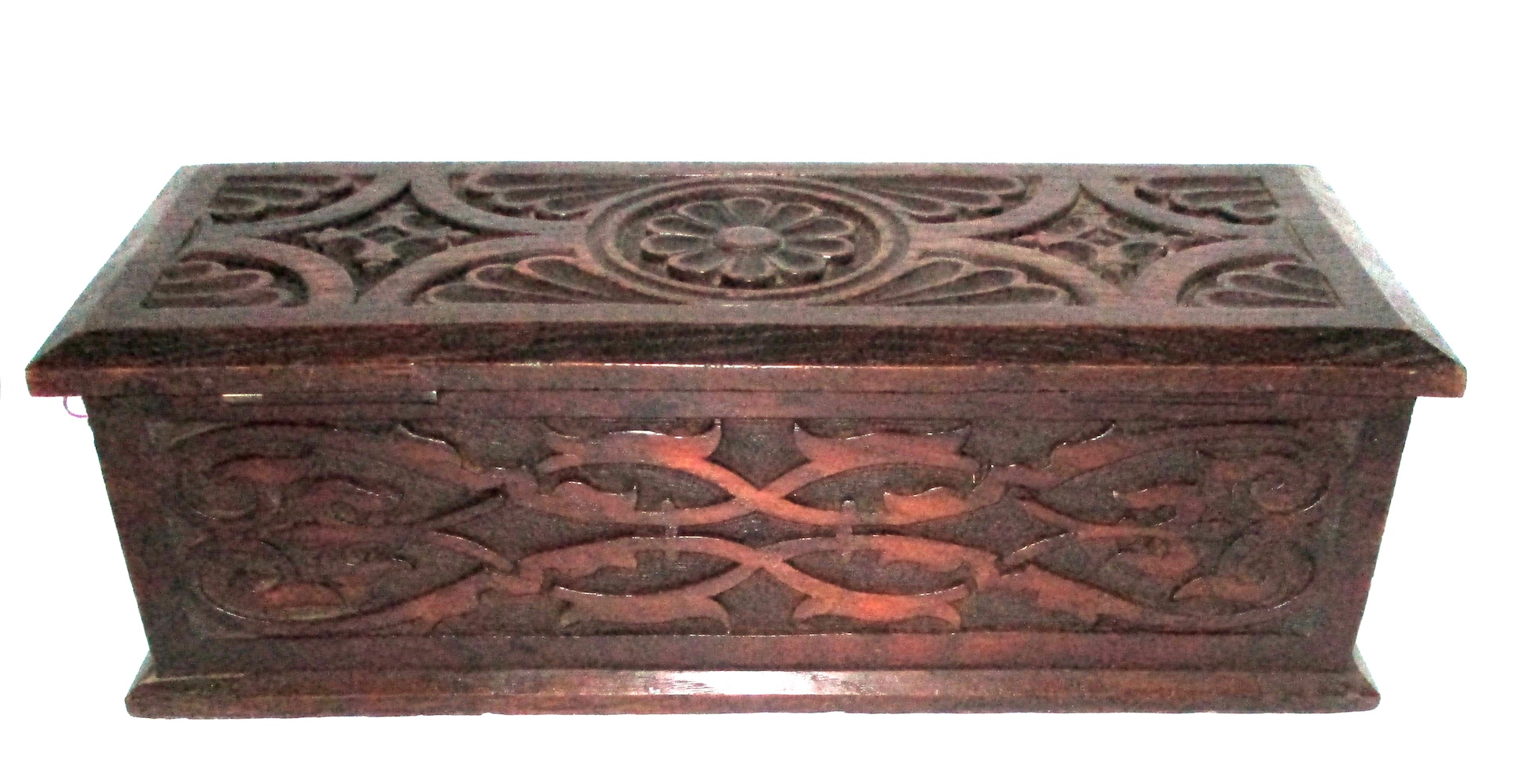 19th Century Hand-carved Oak Tea Caddy ( 4 1/2" x 5 1/2" x 13 1/2")