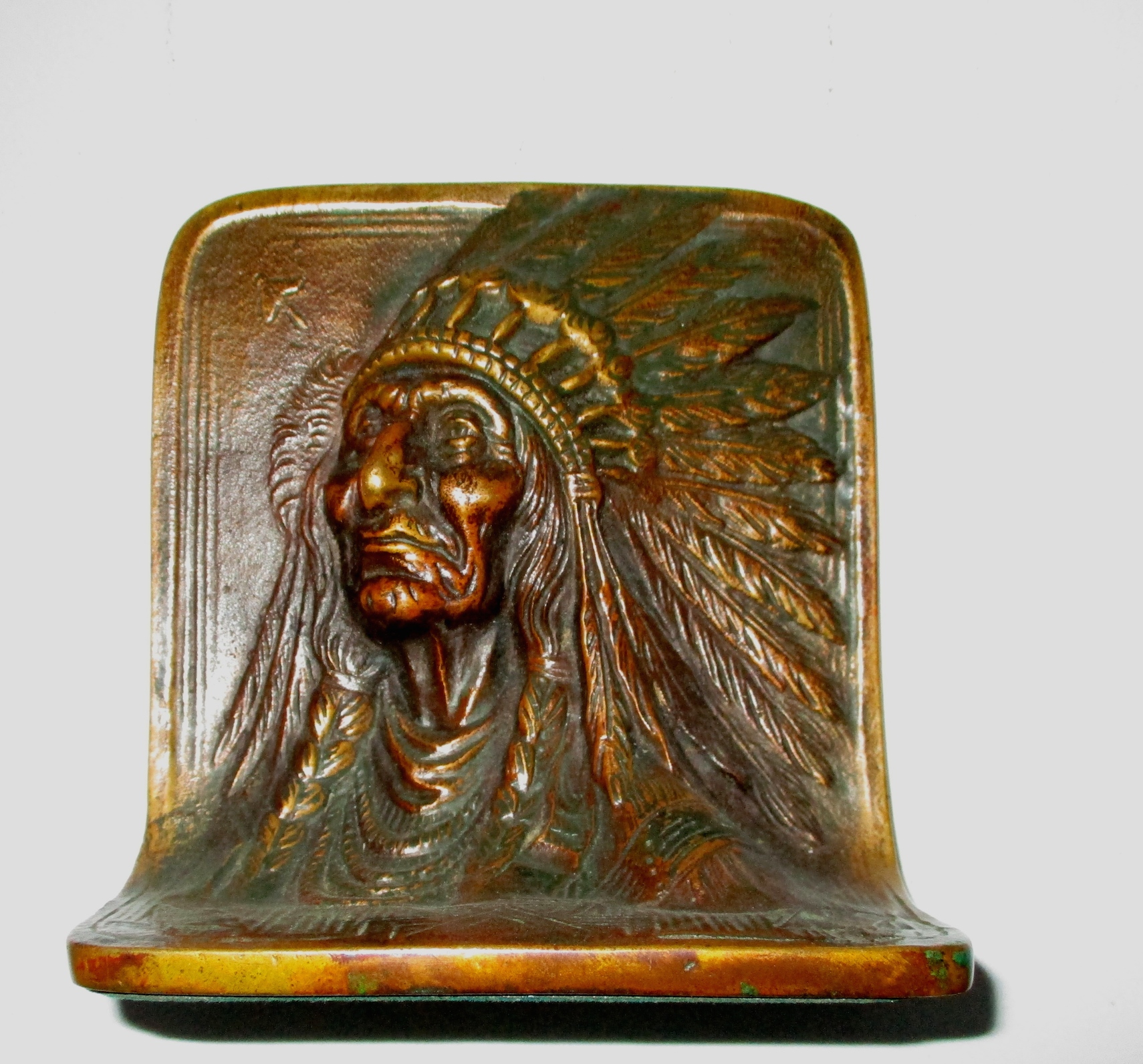 One of a Pair of Indian Chief Bookends (Marked Solid Bronze)