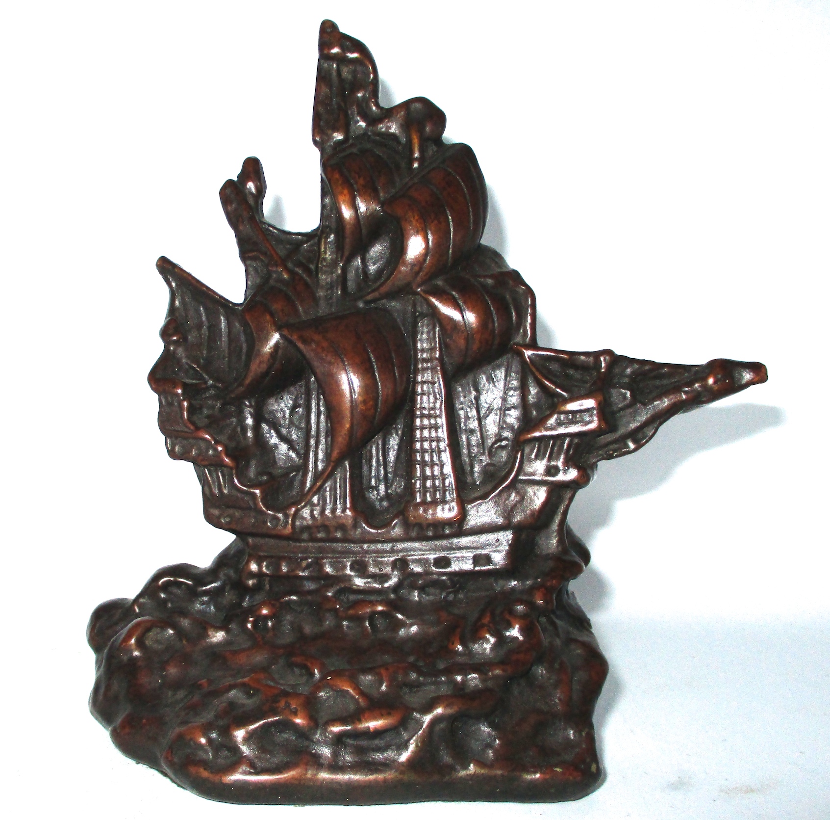 One of a Pair of Armor Bronze ship Bookends