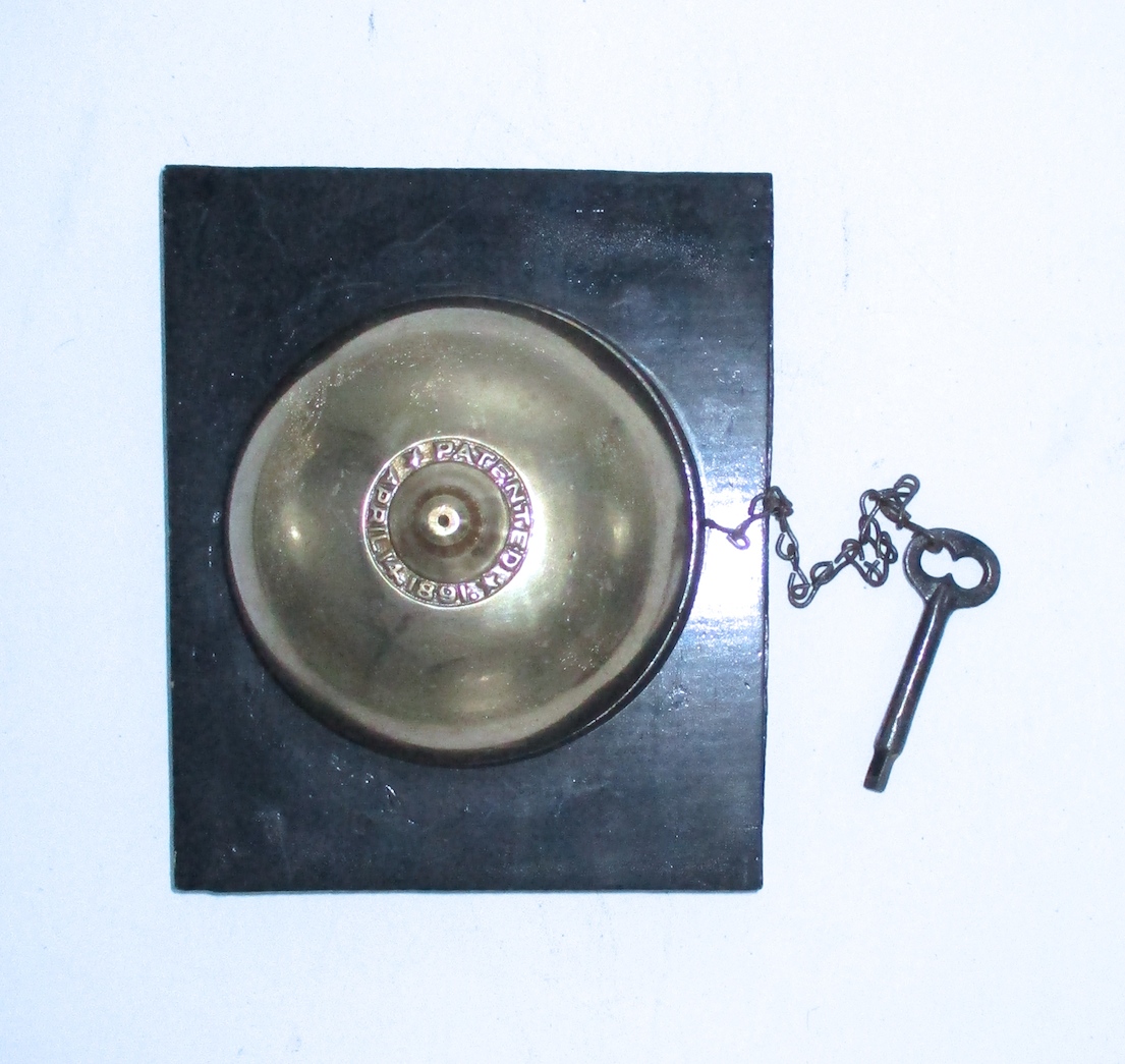 Patent April 14 1891 Doorbell Designed to be Activated by a Kay (Shown). Mounted on a Board to Demonstrate Operation