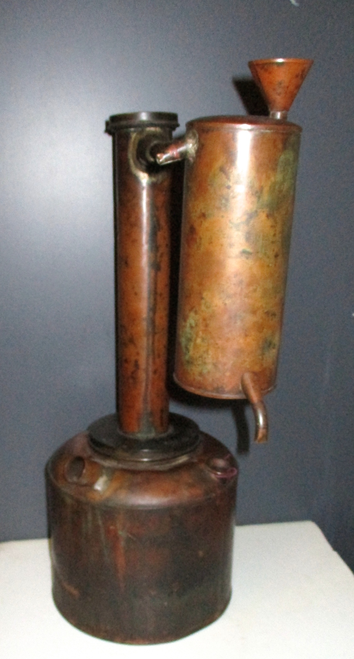 Antique Copper Alembic Still w/tag ( W. W. Heritage - E. F. Prentiss - PATD. March 16th 1875 - PHILLAD"A)