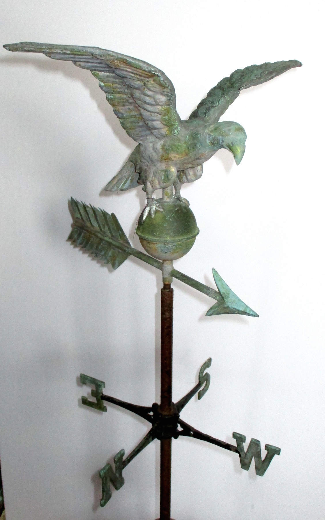 19th Century Copper Weather Vane Eagle w/Gold Leaf Remnants and Verdigris Patina