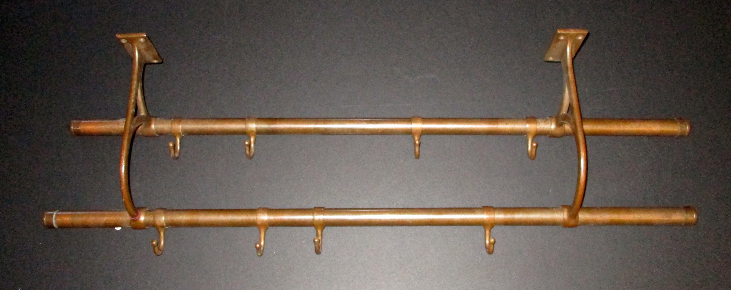 Copper Washed Brass Wall Mount Hats & Coats Rack w/Adjustable Mounting & Hooks (6" H x 9 1/2" D x 36" W)