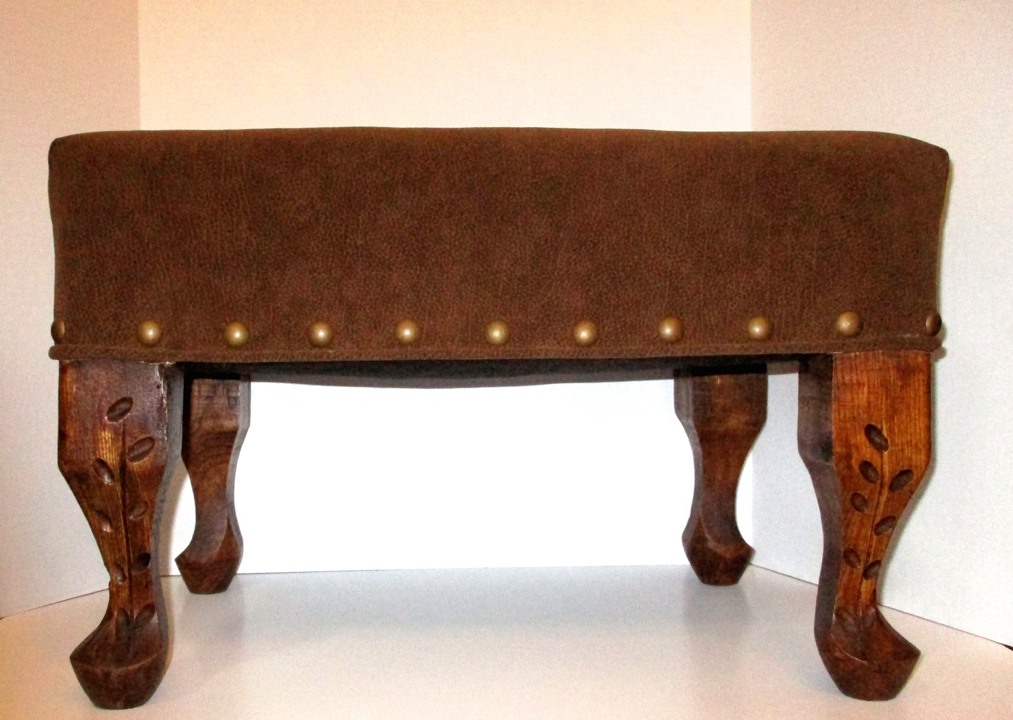 Upholstered Footstool w/Carved Legs - (15" W x 21" L x 14" H)