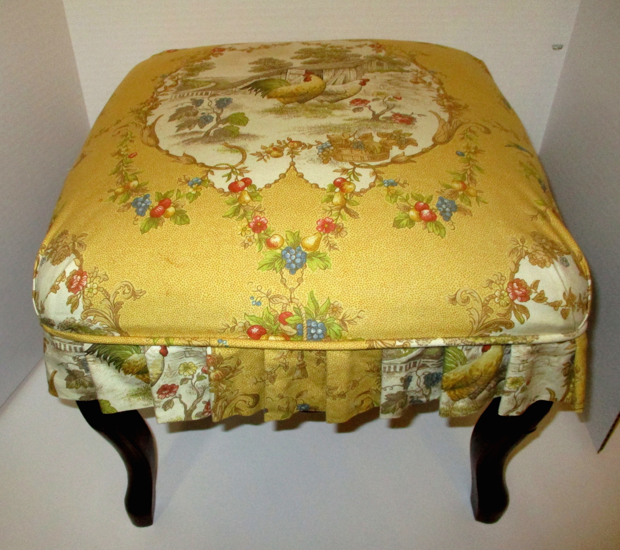 19th Century French Walnut Stool w/Custom Upholstery (16" W x 16" D x 15"H)