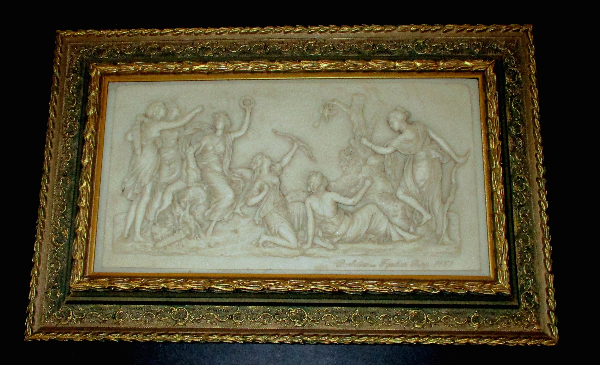 Barbedienne Framed Stone Plaque Signed & Dated 1859