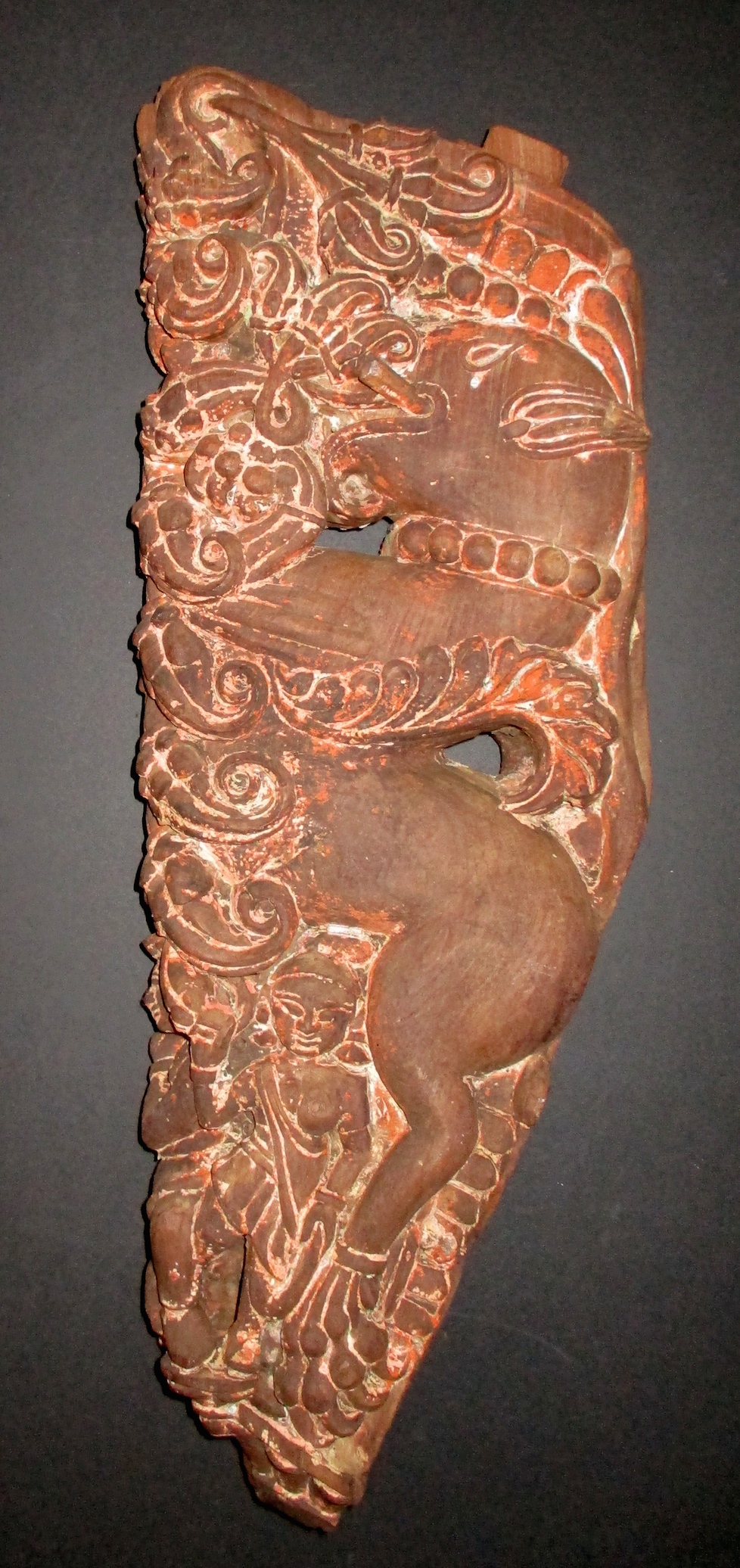 Hand-carved Figural Architectural Embellishment Salvaged from India (27" L x 7" W x 5"D)