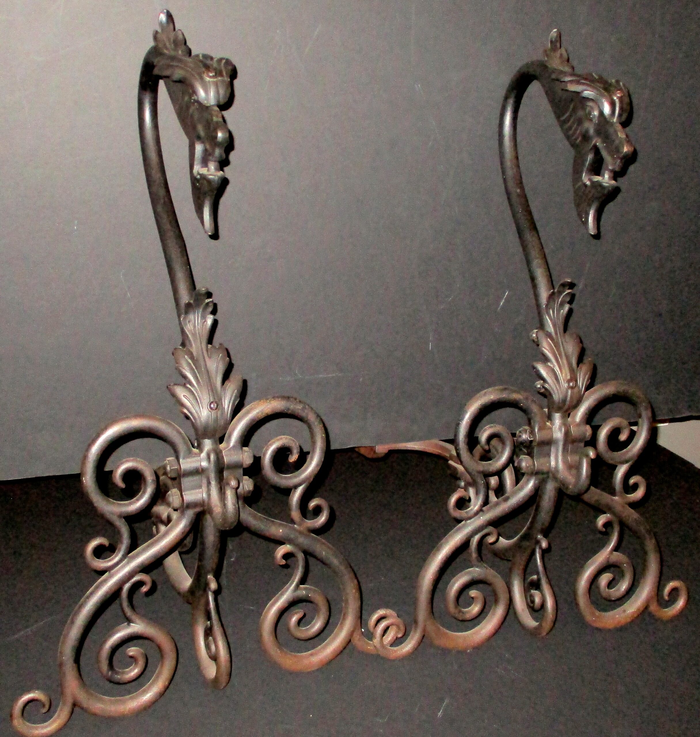 Pair of Cast & Forged Bradley & Hubbard Iron Dragon Andirons (26 1/2" H x 16" W x 23" D)