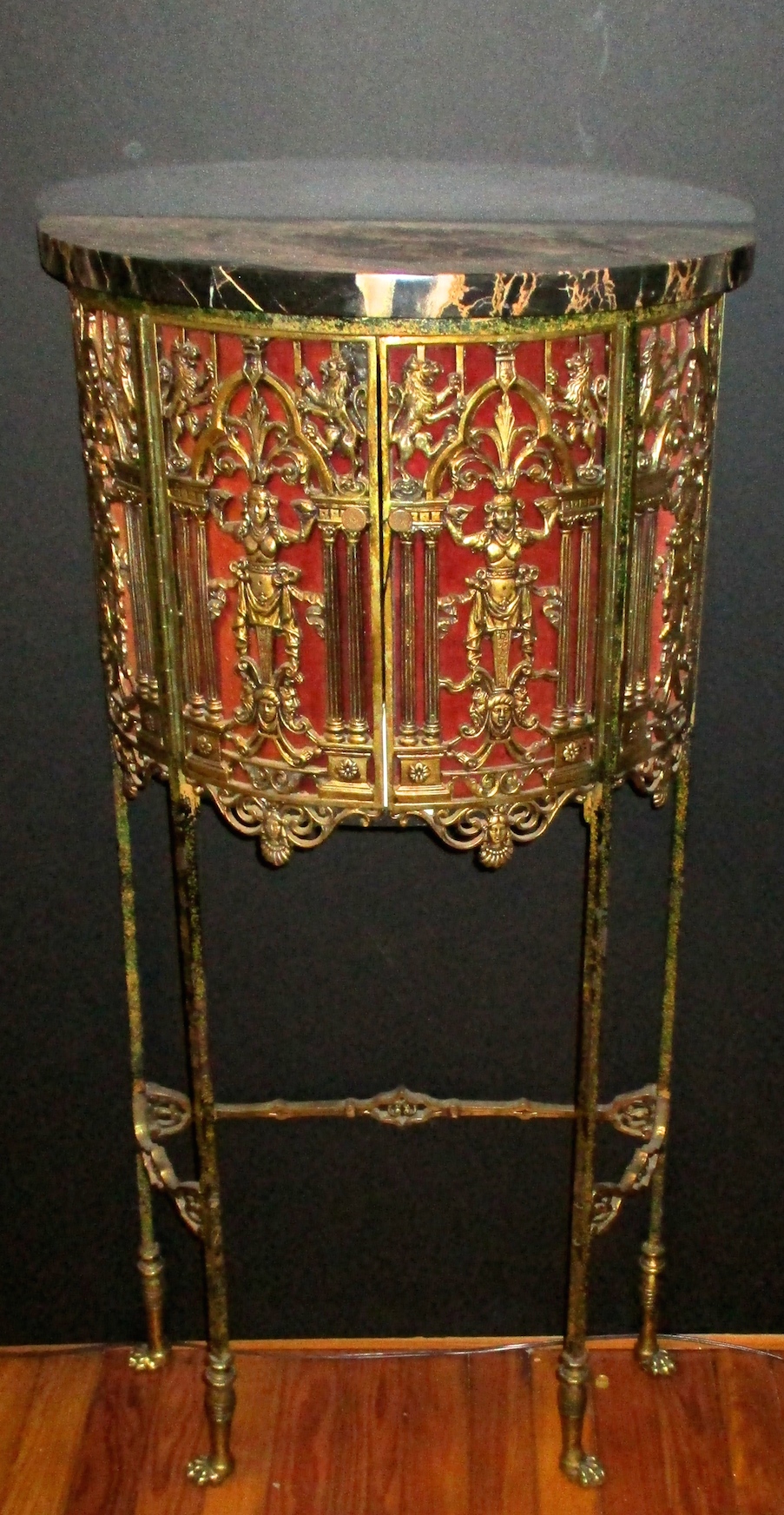 Bronze & Iron Telephone Stand (View w/o Chair) w/Oriental Motif (Attributed to Oscar Bach/Segar Studios)