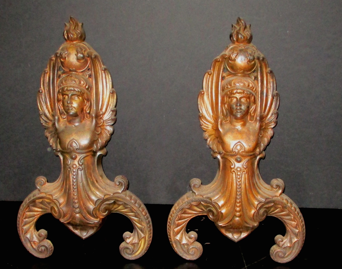 19th Century Cast Iron Figural Andirons (20" H x 12" W) (Original Condition - We can Restore to Your Specifications)