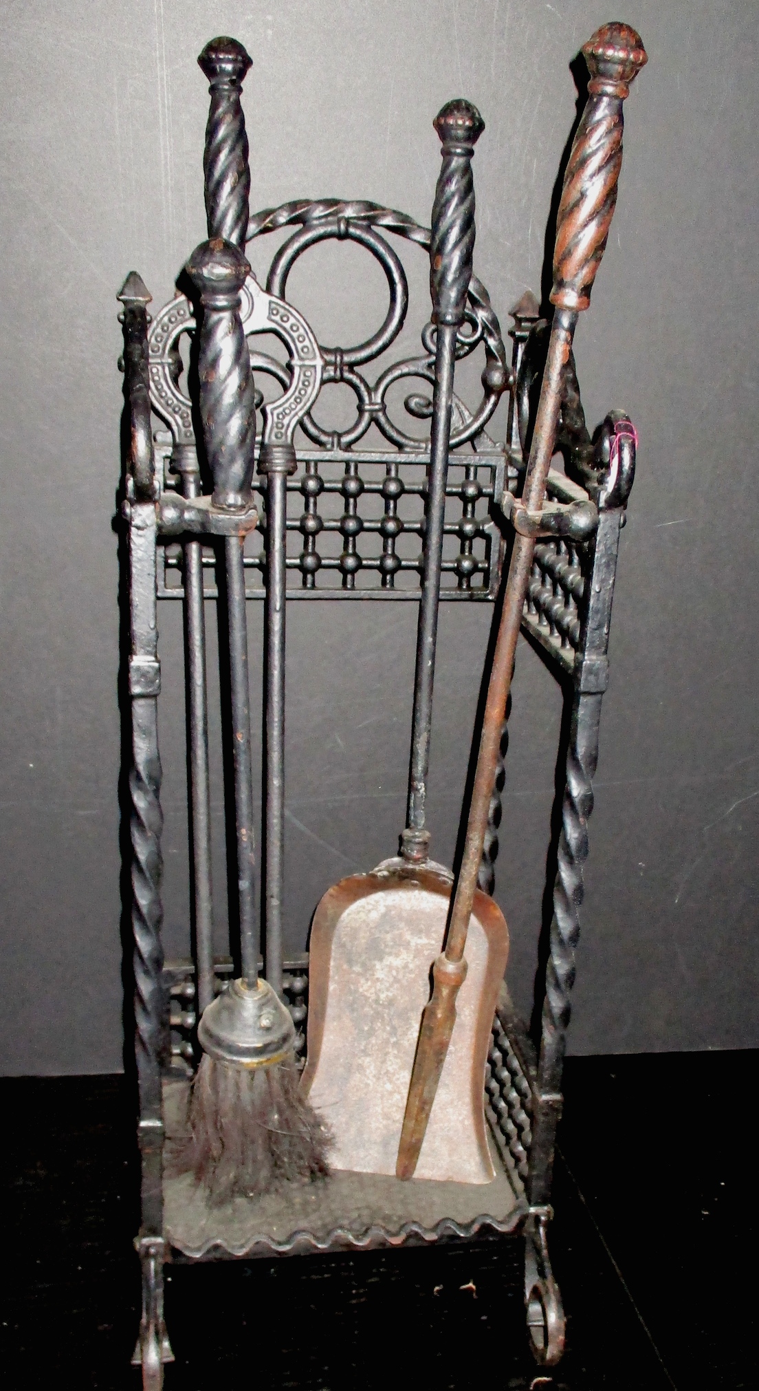 Bradley & Hubbard Iron Fireplace Stand & Tools (Original Condition - We Can Restore to Your Specifications)