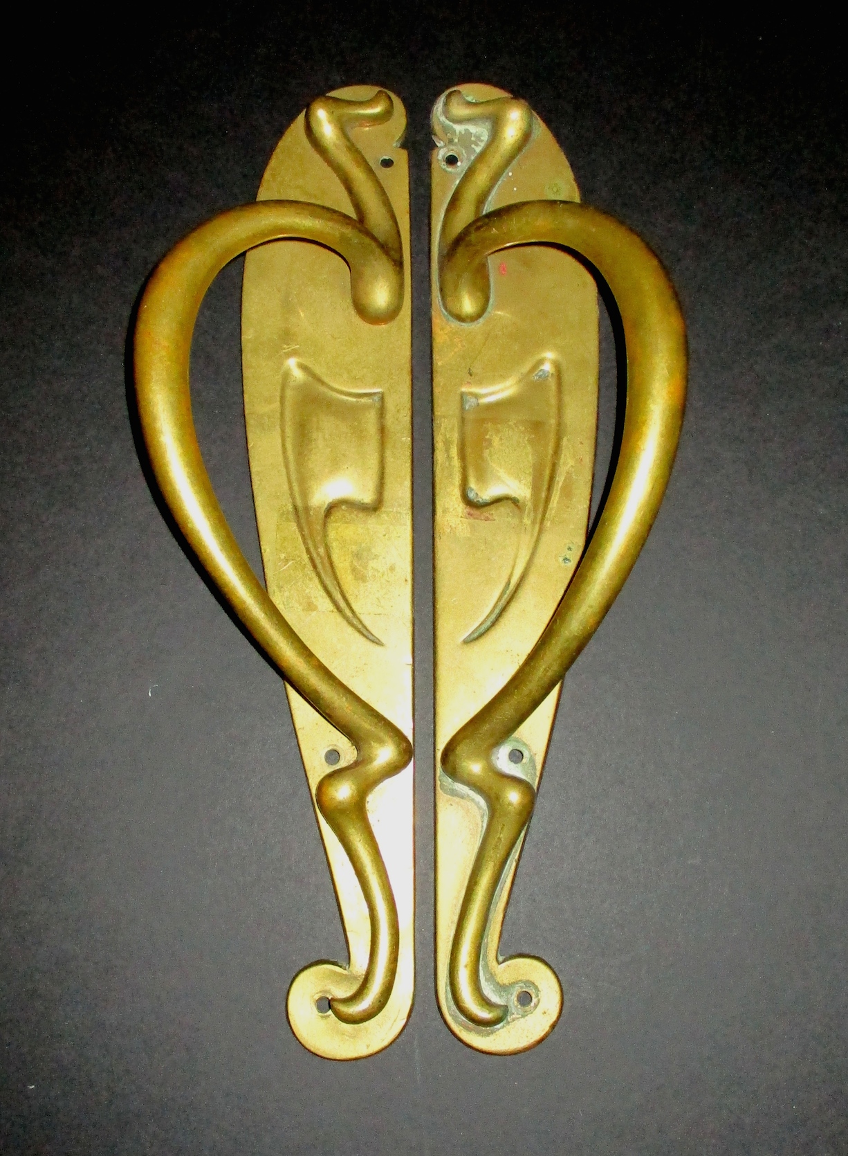 Pair of Brass Art Nouveau Handles (13" L x 3 1/2" W)