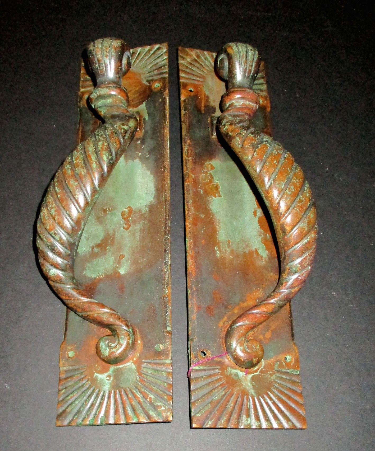 Pair of Bronze Door Handles w/Original Patina (12" L x 3" W) We Restore to Your Specifications
