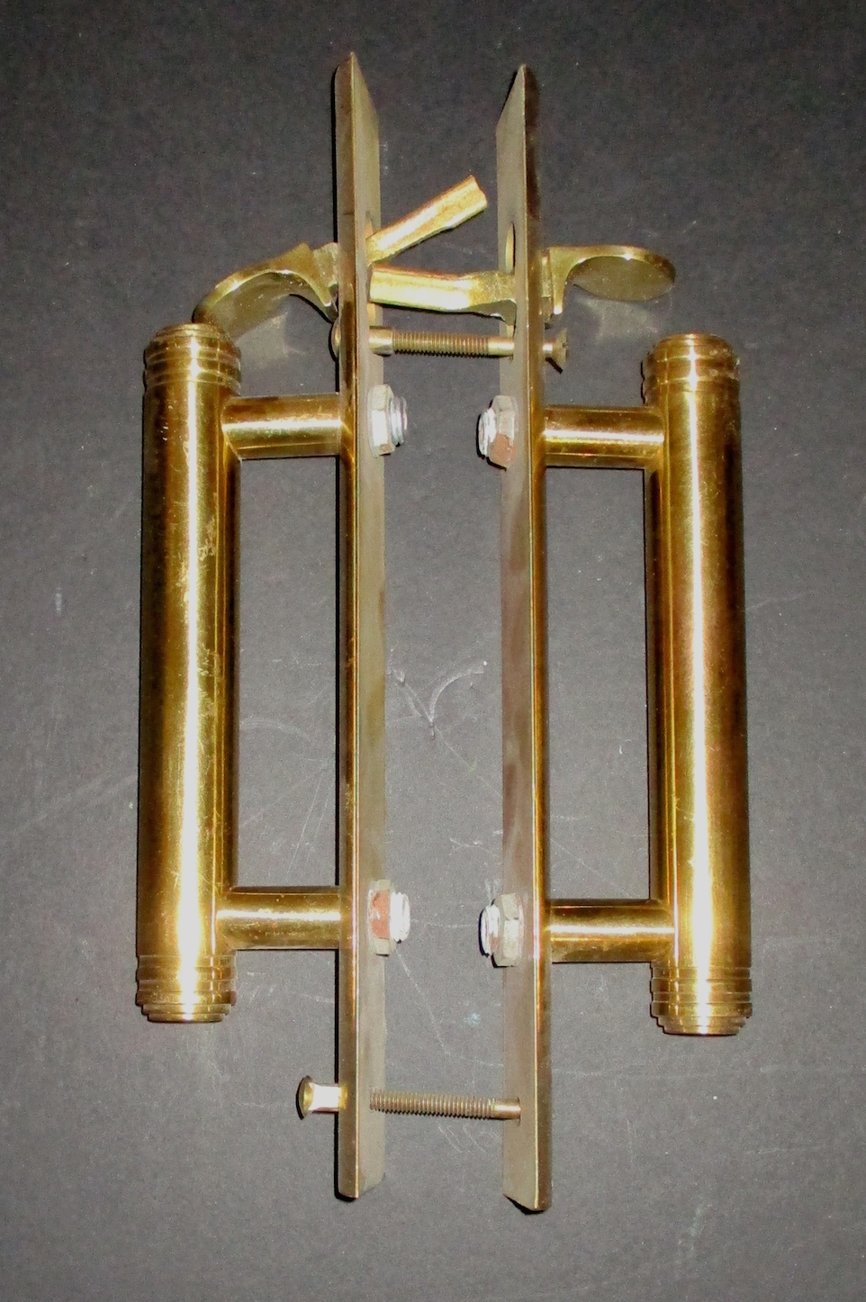 Pair of Brass Handles w/Backplates (Pulls - 7" L & Backplates 11 1/2"L) (We Restore to Your Specifications)