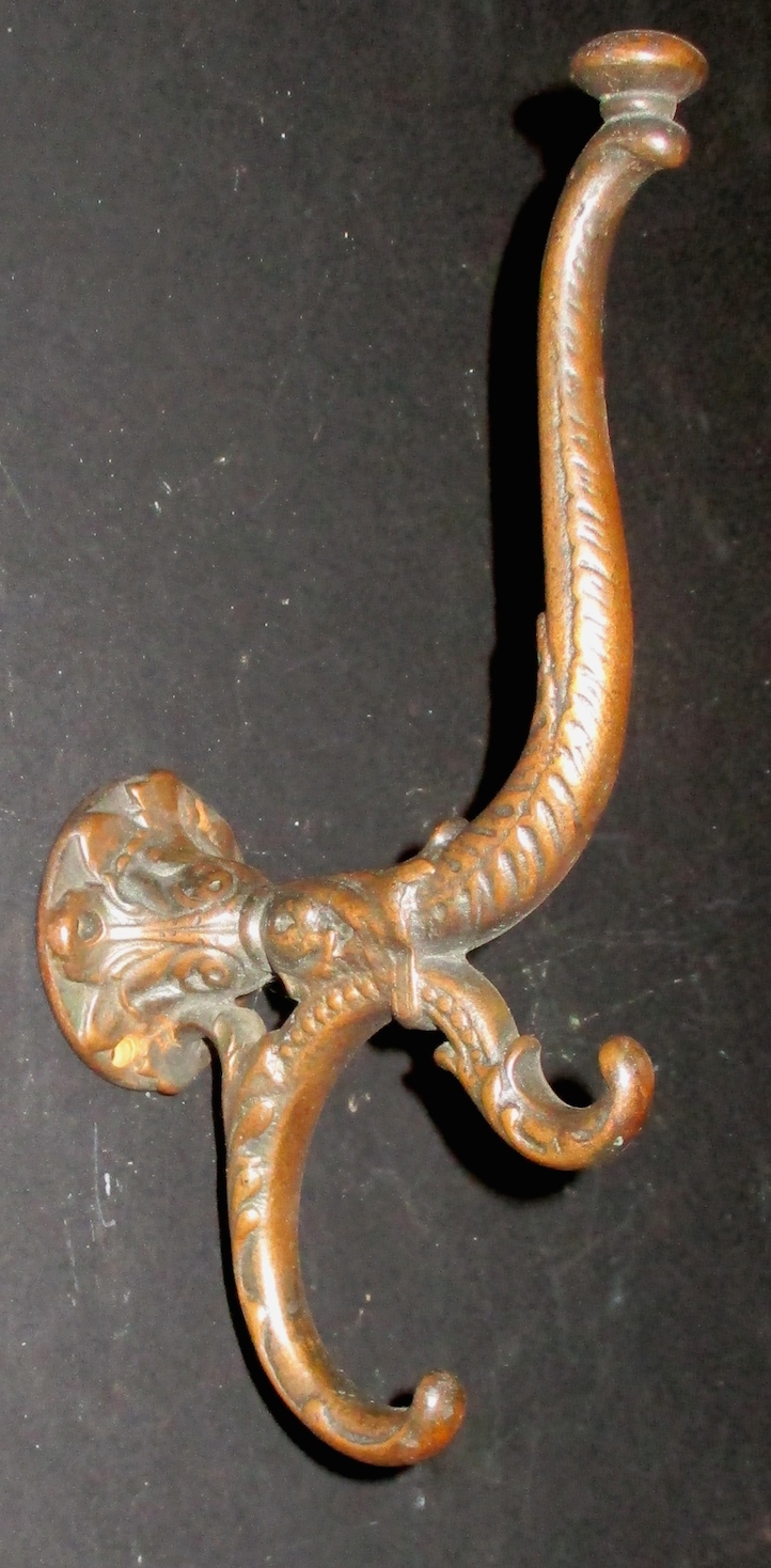 Single Copper on Cast Iron Triple Hook (9" H x 4" W x 2 1/4" D)