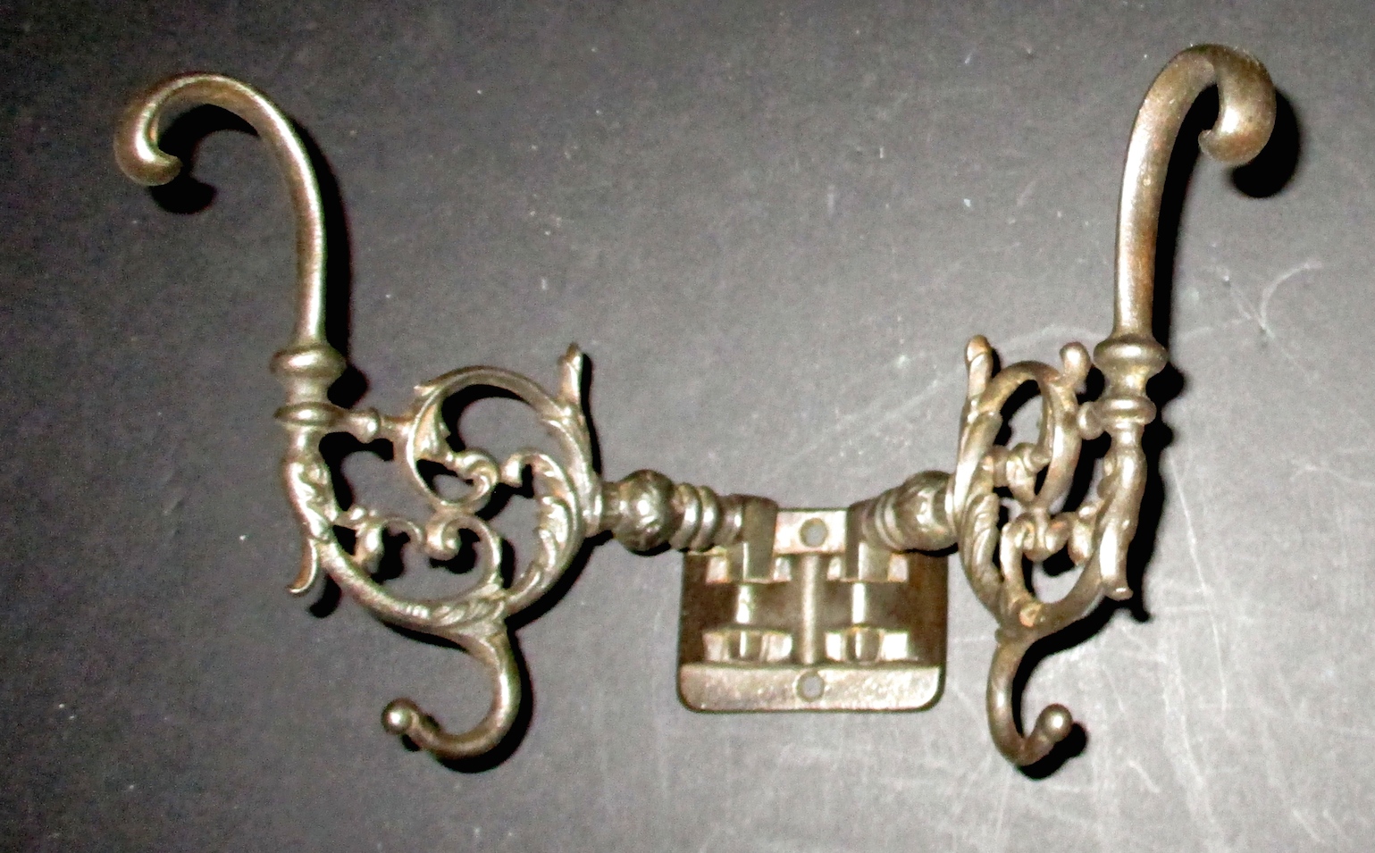 Pair of Cast Iron Double Hooks Attached to  Mounting Plate (8" W x ' 5" H x 4 1/2" D)