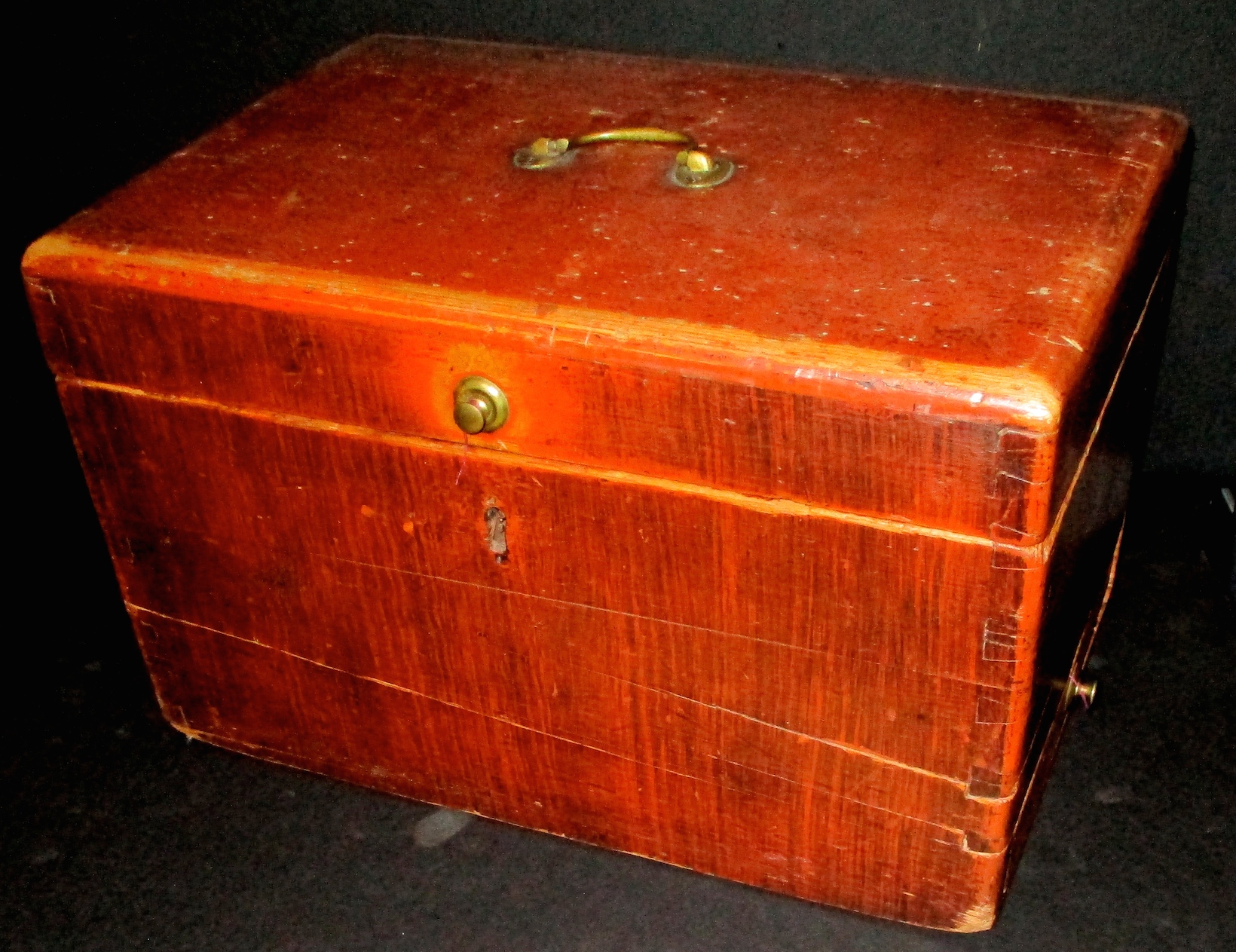 Rare 19th Century Locking Sugar Storage Box w/Internal Hand-forged, Sugar Cone Chopper (10" x 11" x 17")