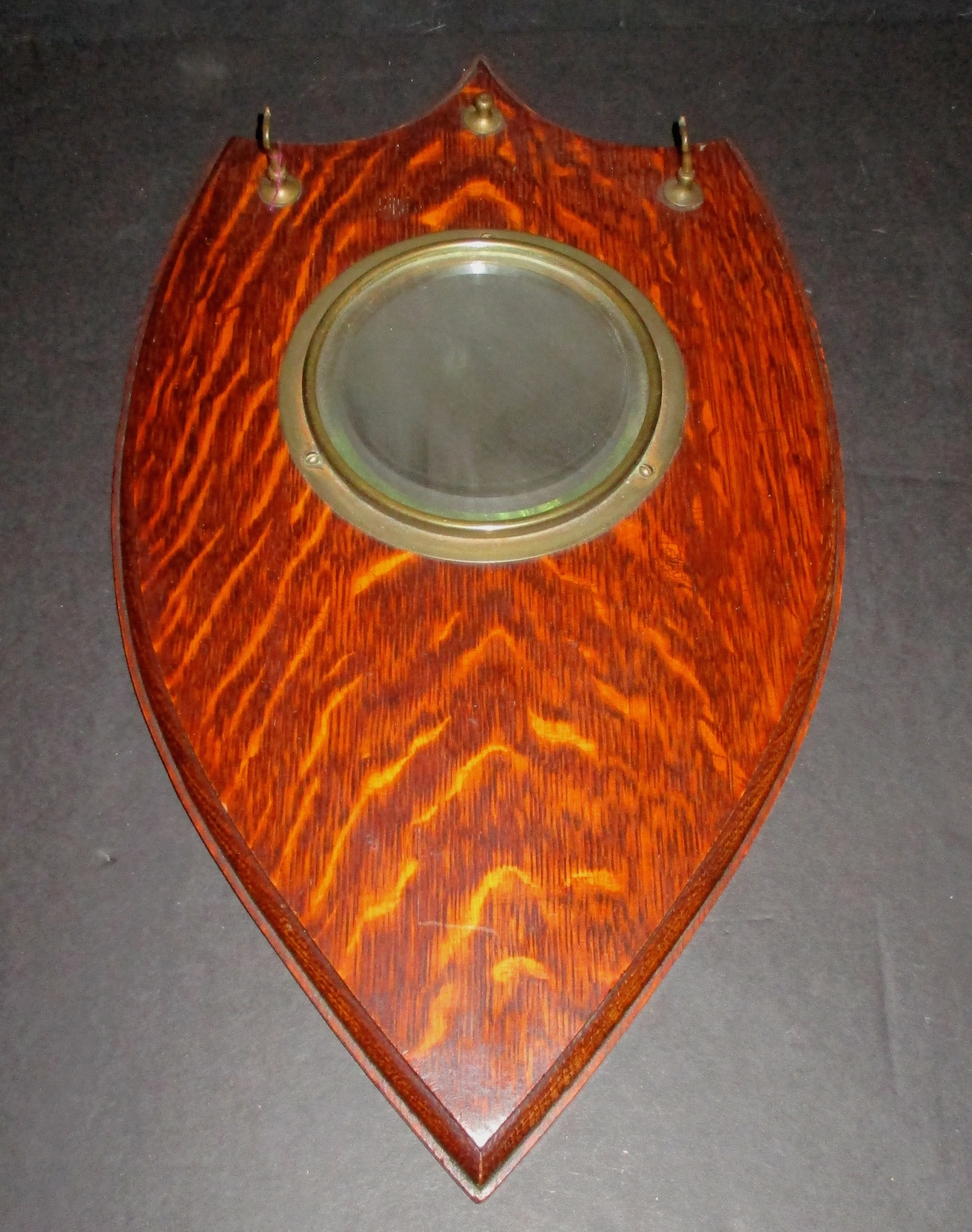 Tiger Oak Plaque w/Mirror & Key Hooks (18" H x 10 1/2" W)