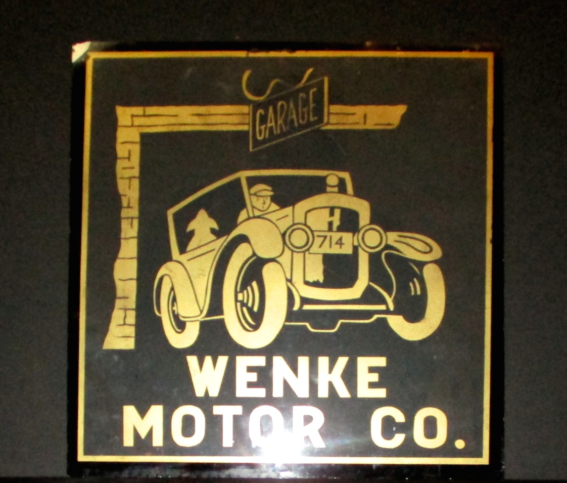 Reverse-painted Glass Advertising for Wenke Motor Company (13 1/2" x 14")