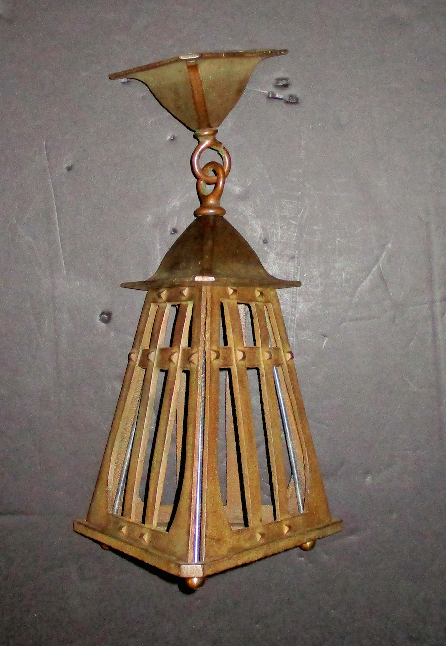 Triangular Cast Iron Ceiling Light (We Will Restore to Your Specifications including Your Choice of Glass to Replace the Missing Panels ( 7" W x 6" D x 12" L)