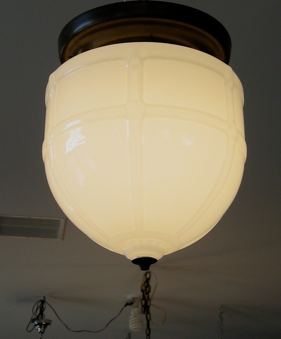 Brass CCeiling Fixture w/Embossed Milk Glass Globe (We Restore to Customer's Specifications)