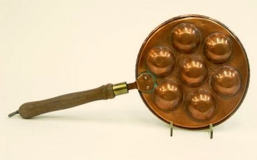 French Wood Handled Copper Escargot Pan