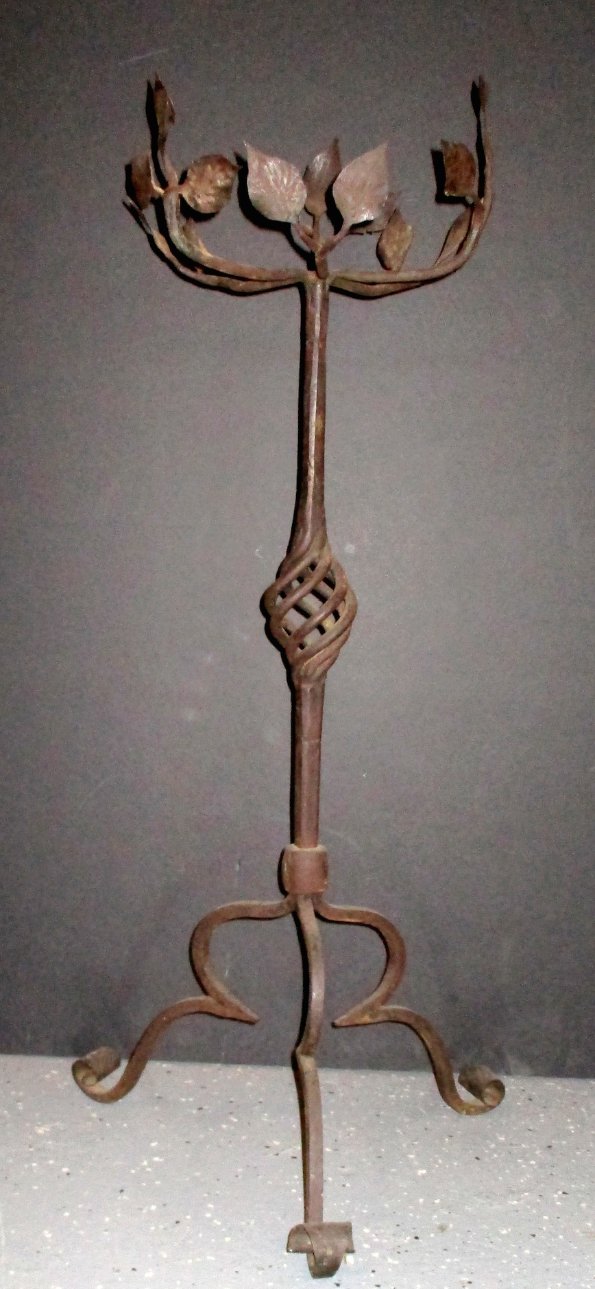 One of a Pair of Hand Forged Iron Plant Stands (12" D Base x 10" D Top x 31" H)