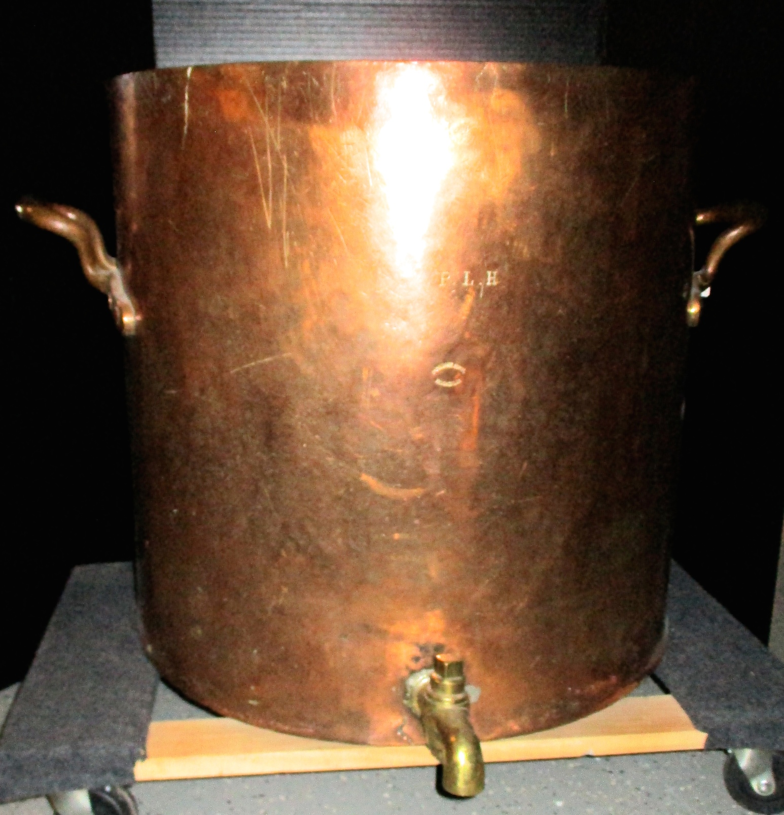 Super Large (22 1/2" H x 22" Dia.) Hotel Kitchen Copper Chef's Stock Pot w/spigot - Marked ParkLand Hotel Piccadilly, London
