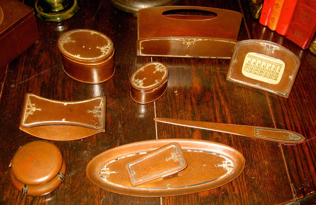 9 Piece HAMS (Heintz Art Metal Shops) Sterling on Bronze Desk Set