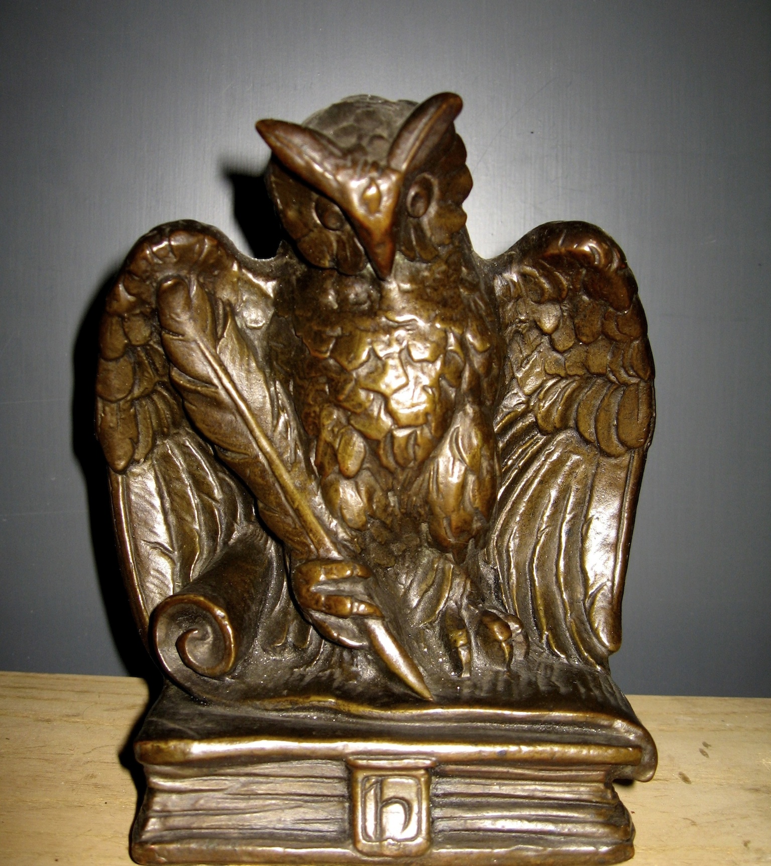 One of a Pair of Armor Bronze Owl Bookends - SOLD
