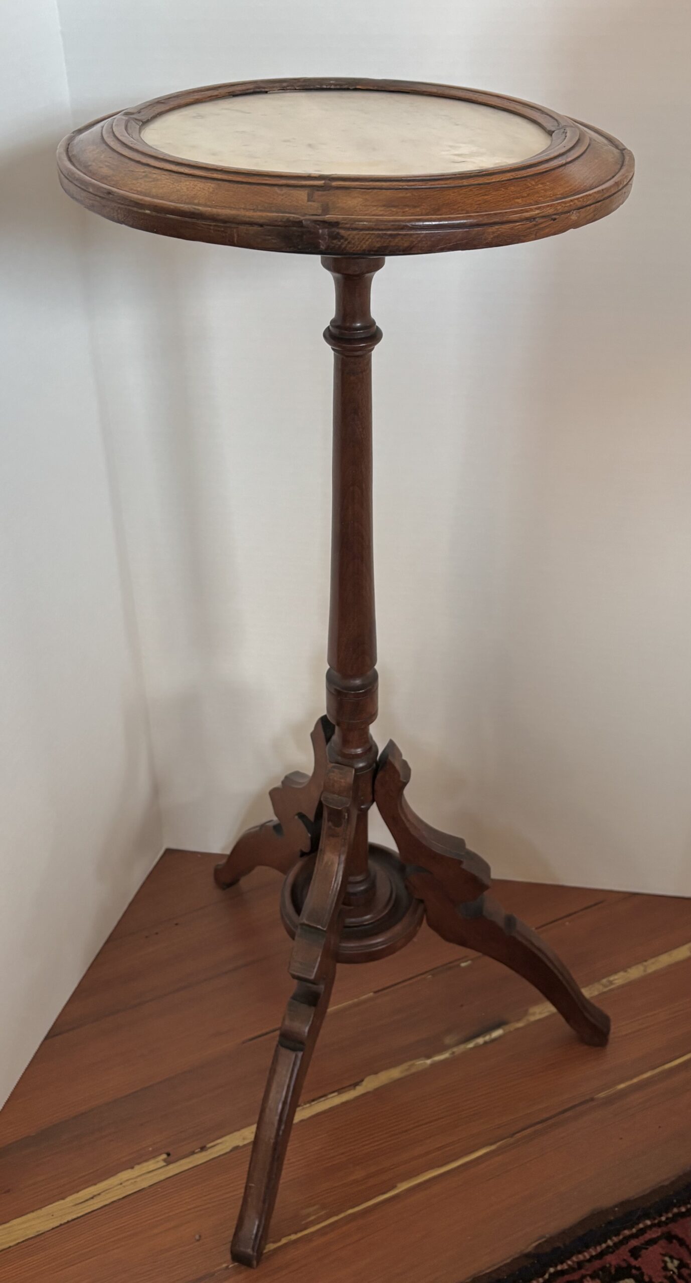 19th Century Walnut Stand w/Inlaid Marble