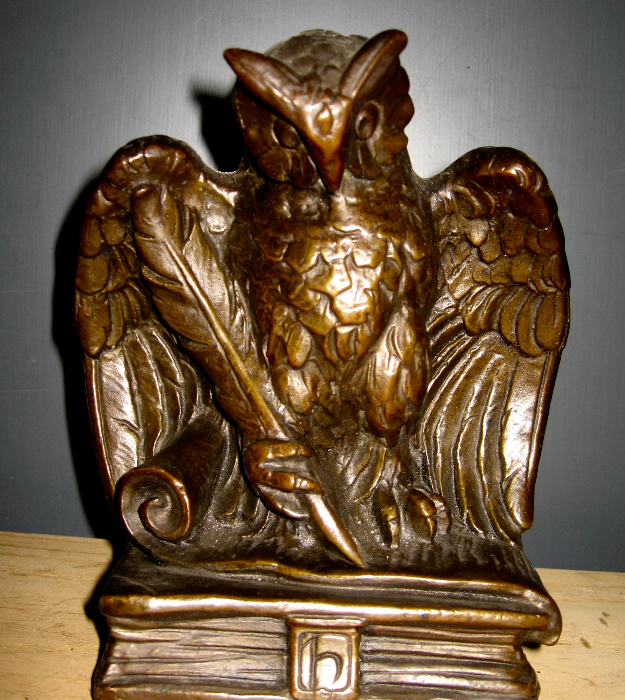One of a Pair of Armor Bronze Owl Bookends - SOLD