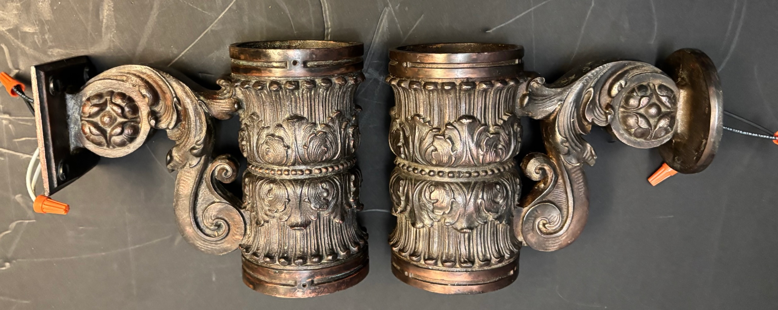 Pair of Restored Cast Iron (Copper Plated) UP/DOWN Elevator Indicator Lights - SOLD