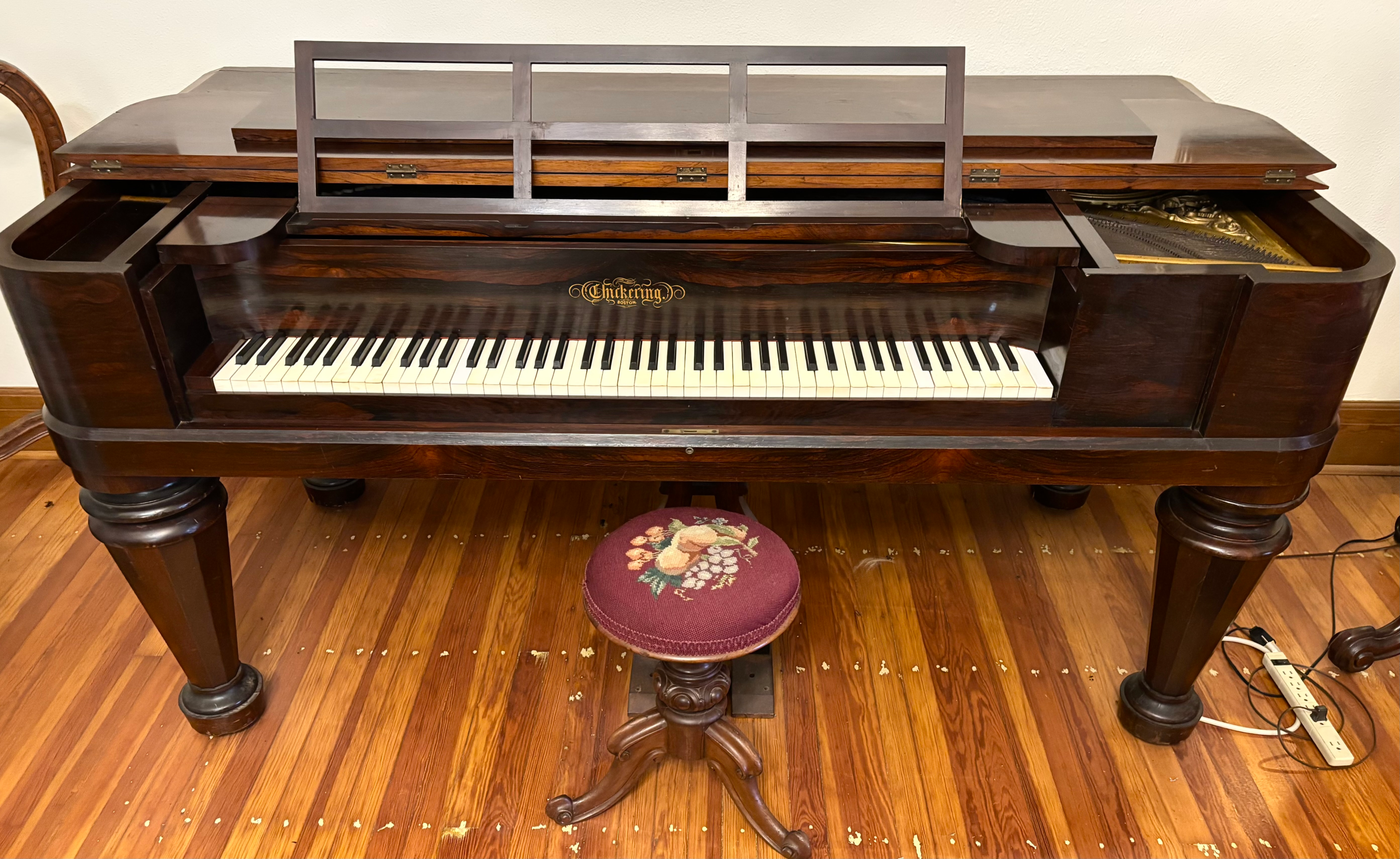 Rosewood Cased 1860s Chickering Square Grand Piano (Examined by a Professional Piano Technician - Very Solid Sound Board, Needs Minor Hammer Repairs, Key Repairs and Tuning) - Case is Excellent Condition
